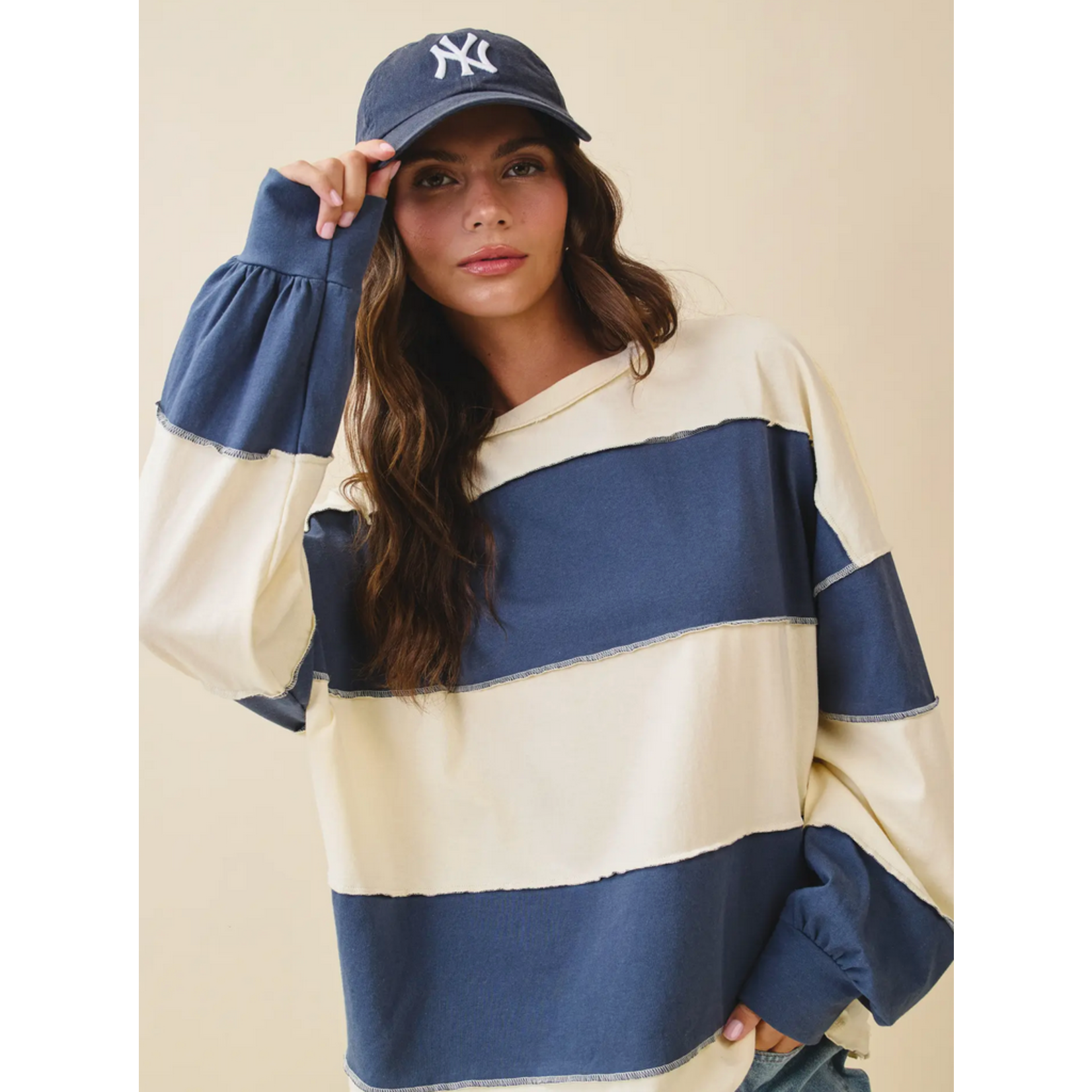 AEMI & CO Contrast Panel Long Sleeve Slouchy Top