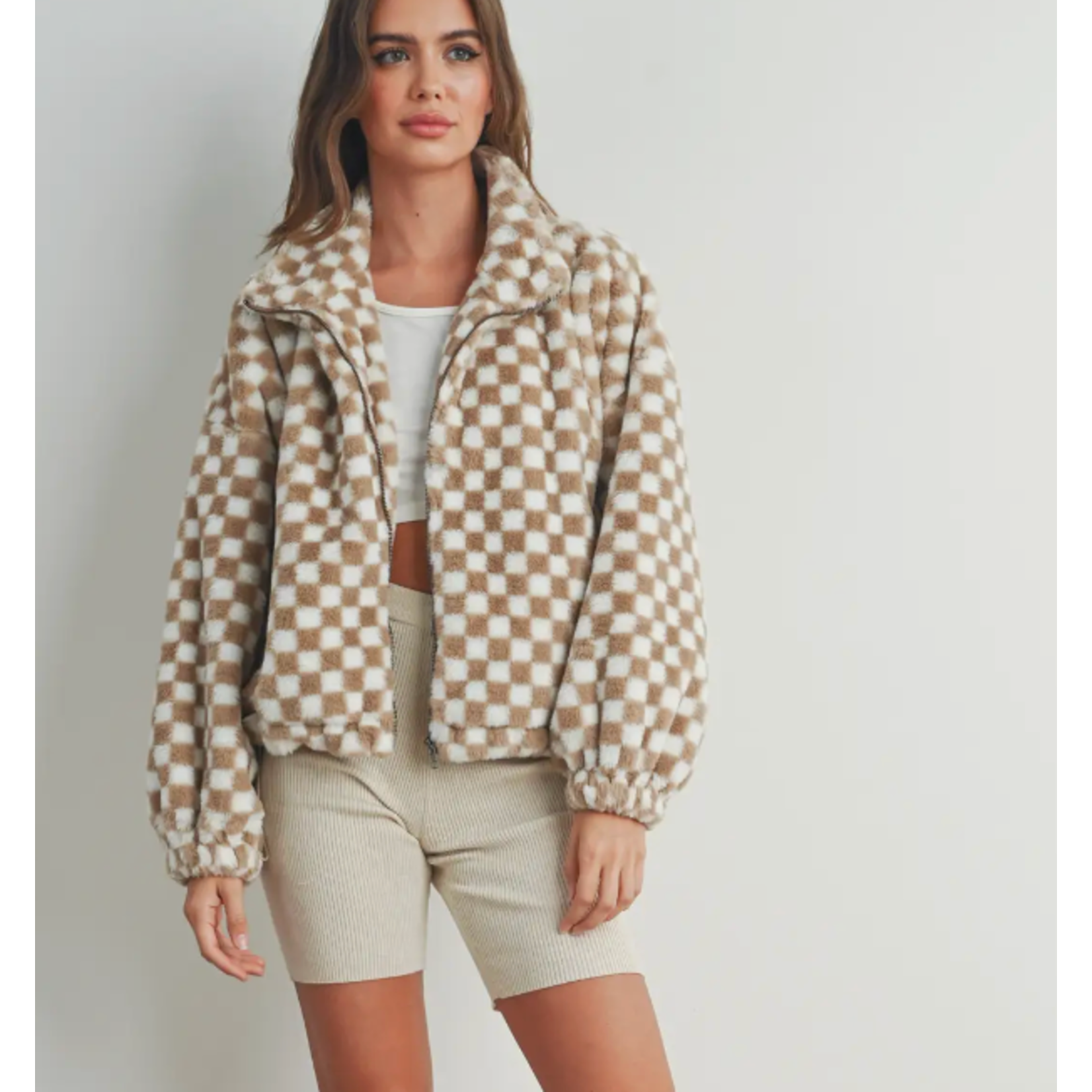 BUTTERMELON Checker Teddy Fall Jacket