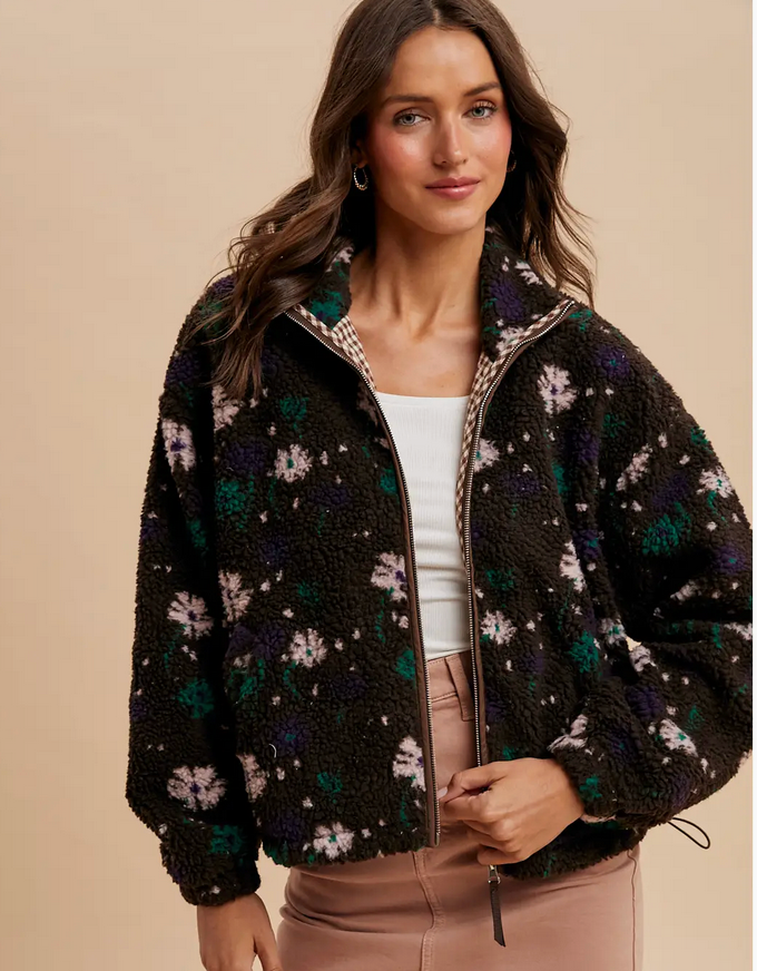 In Loom Floral Sherpa Zip Up Jacket - Bebe Lew
