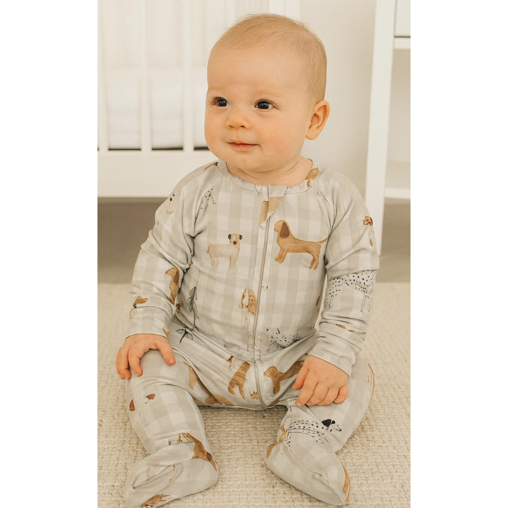 Tiny Toes Checkered Dogs Bamboo Zipper Romper