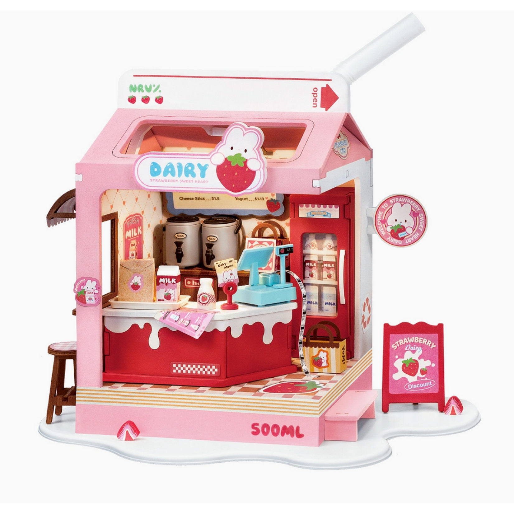 Hands Craft Diy Miniature House Kit: Strawberry Milk Box