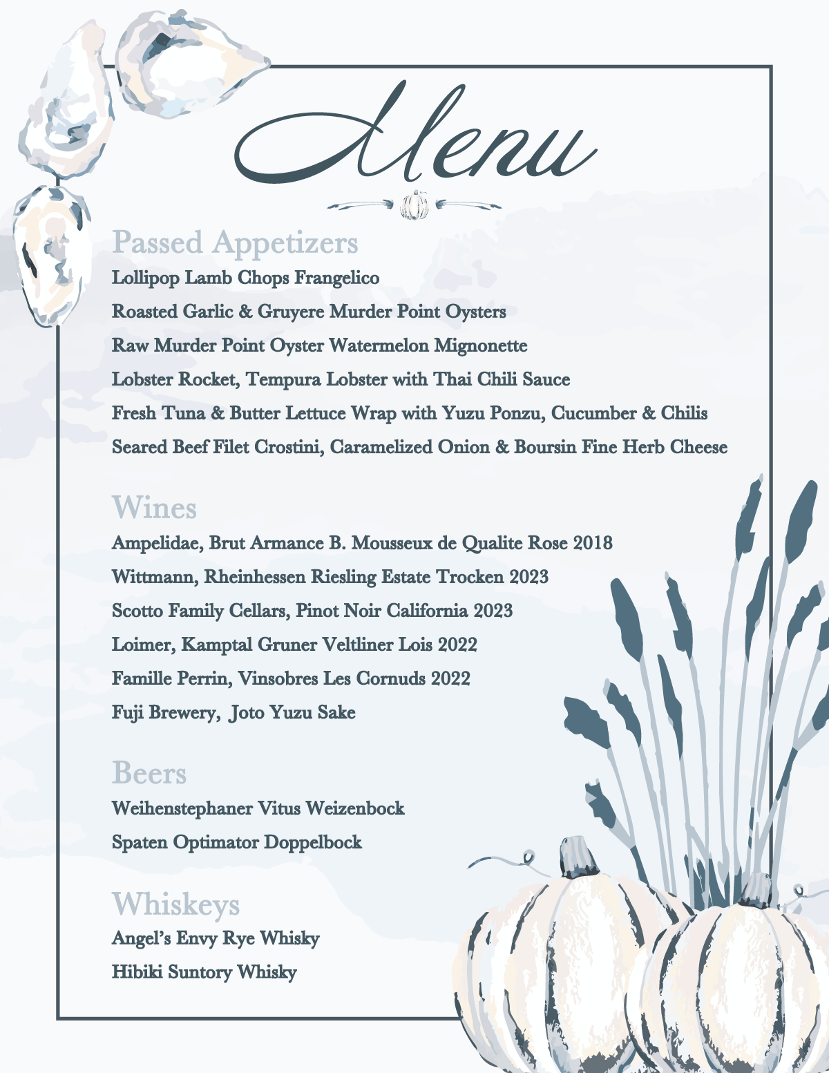 Fine Wine Fine Food & Fine Friends Menu