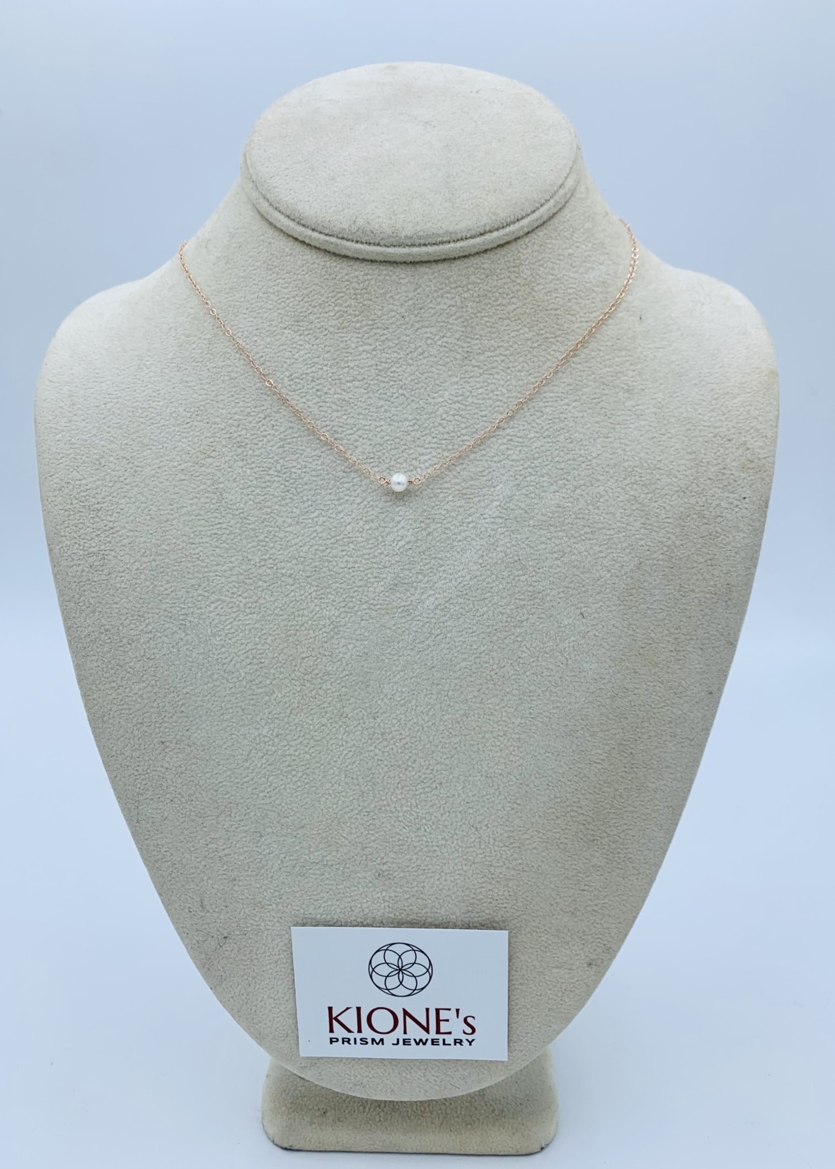 Kione’s Prism Jewelry Solitaire White Fresh Water Pearl on Rose Gold Necklace