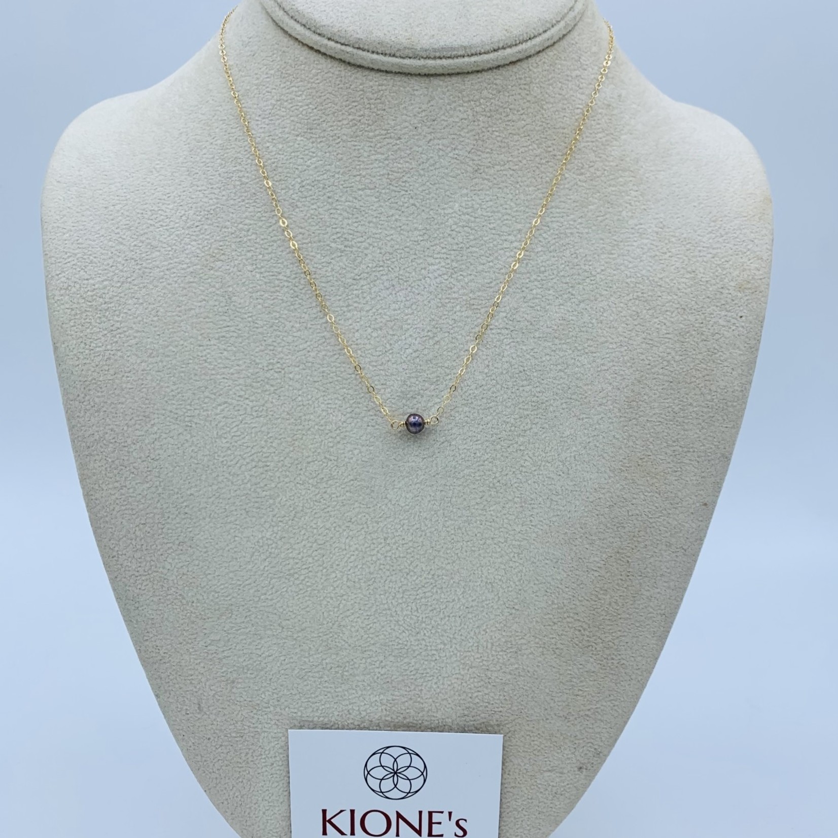 Kione’s Prism Jewelry Solitaire Black Fresh Water Pearl on Yellow Gold Necklace