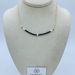 Kione’s Prism Jewelry Bar Black Spinel + White Fresh Water Pearl+ Hematite on Rose Gold Necklace