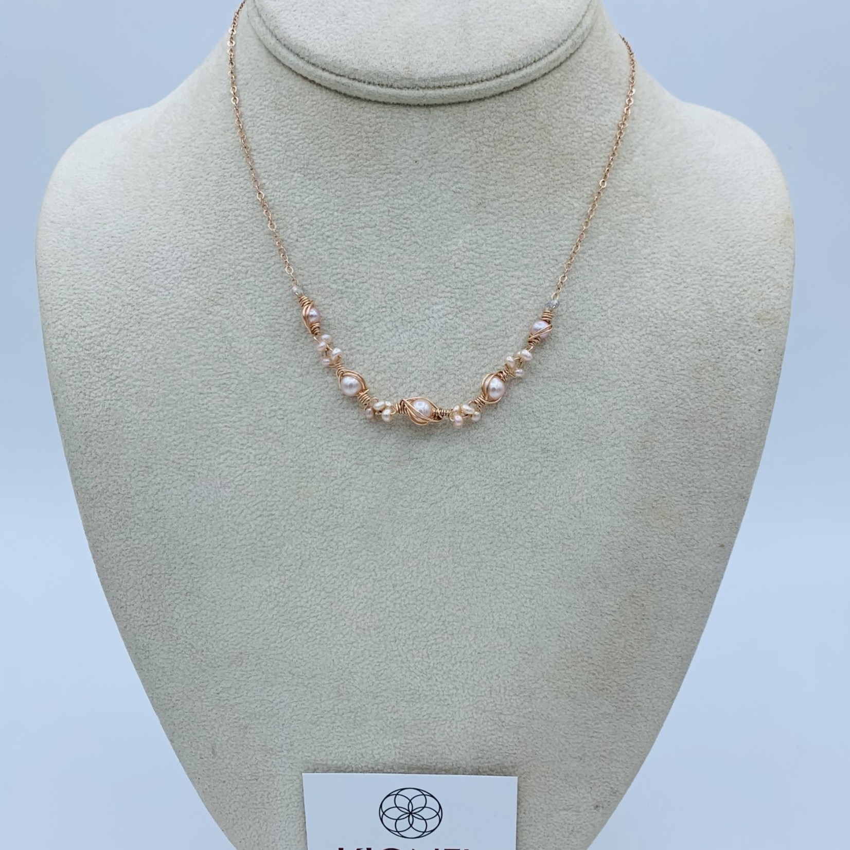 Kione’s Prism Jewelry Kione’s Classic 5 Link Pink Fresh Water Pearl on Rose Gold Necklace