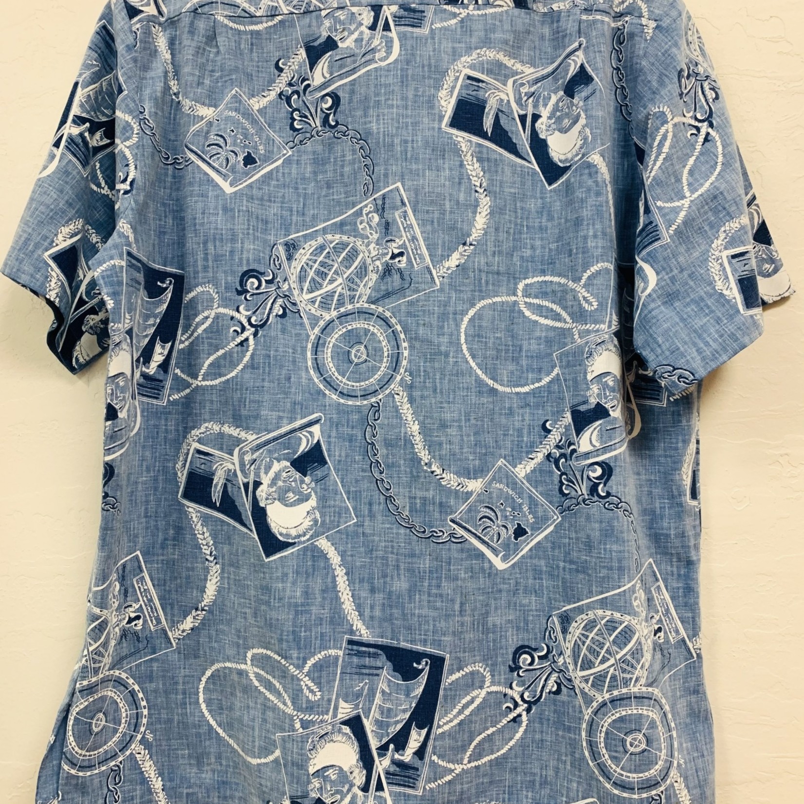 Mission Zero Men's Vintage Aloha Shirt - Casual Prints Cooke Street - Light Blue Navigator Large