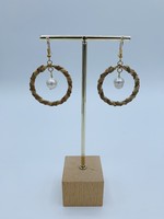 Kela’s Ktown Kreations Lauhala Hoop & White Edison Pearl Dangle Gold Earrings