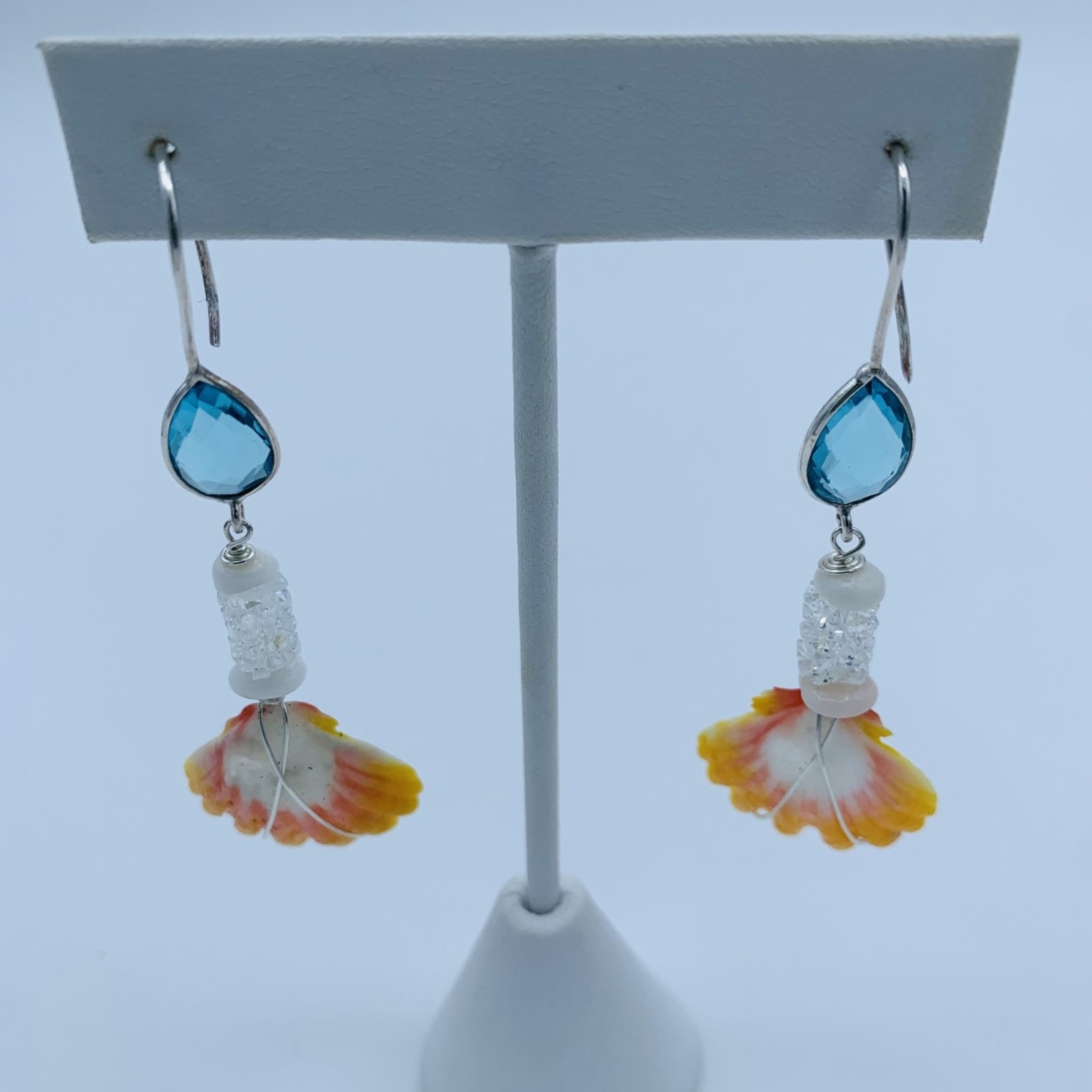 Shell Of A Life Sunrise Shell + Puka Shell + Crystal + Topaz Sterling Silver Earrings