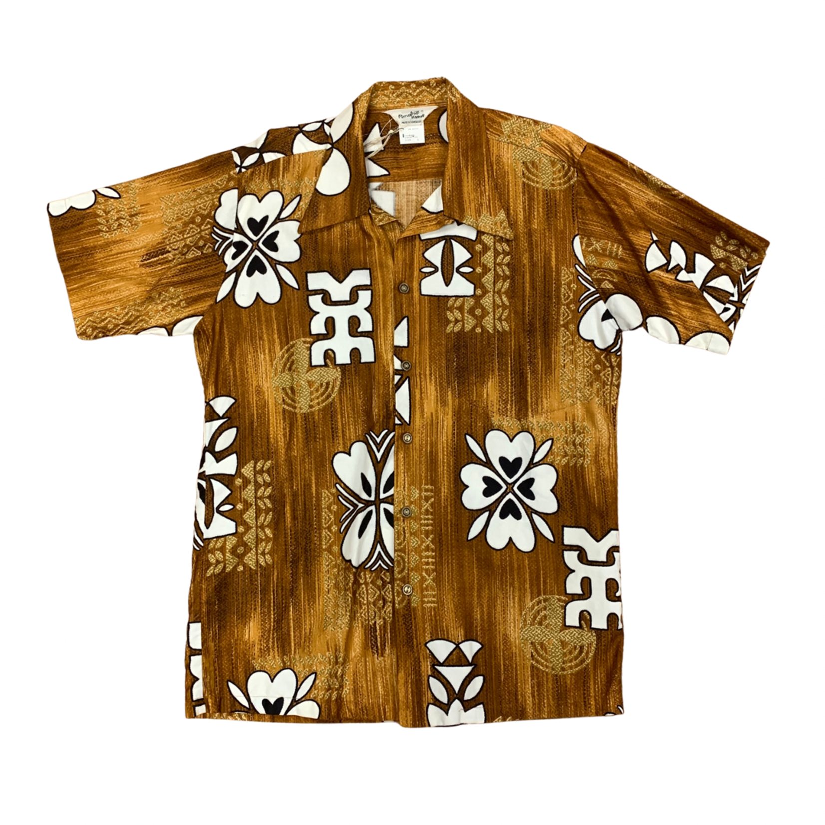 Mission Zero Men's Vintage Tiki Aloha Shirt - Paradise Hawaii Tan Large