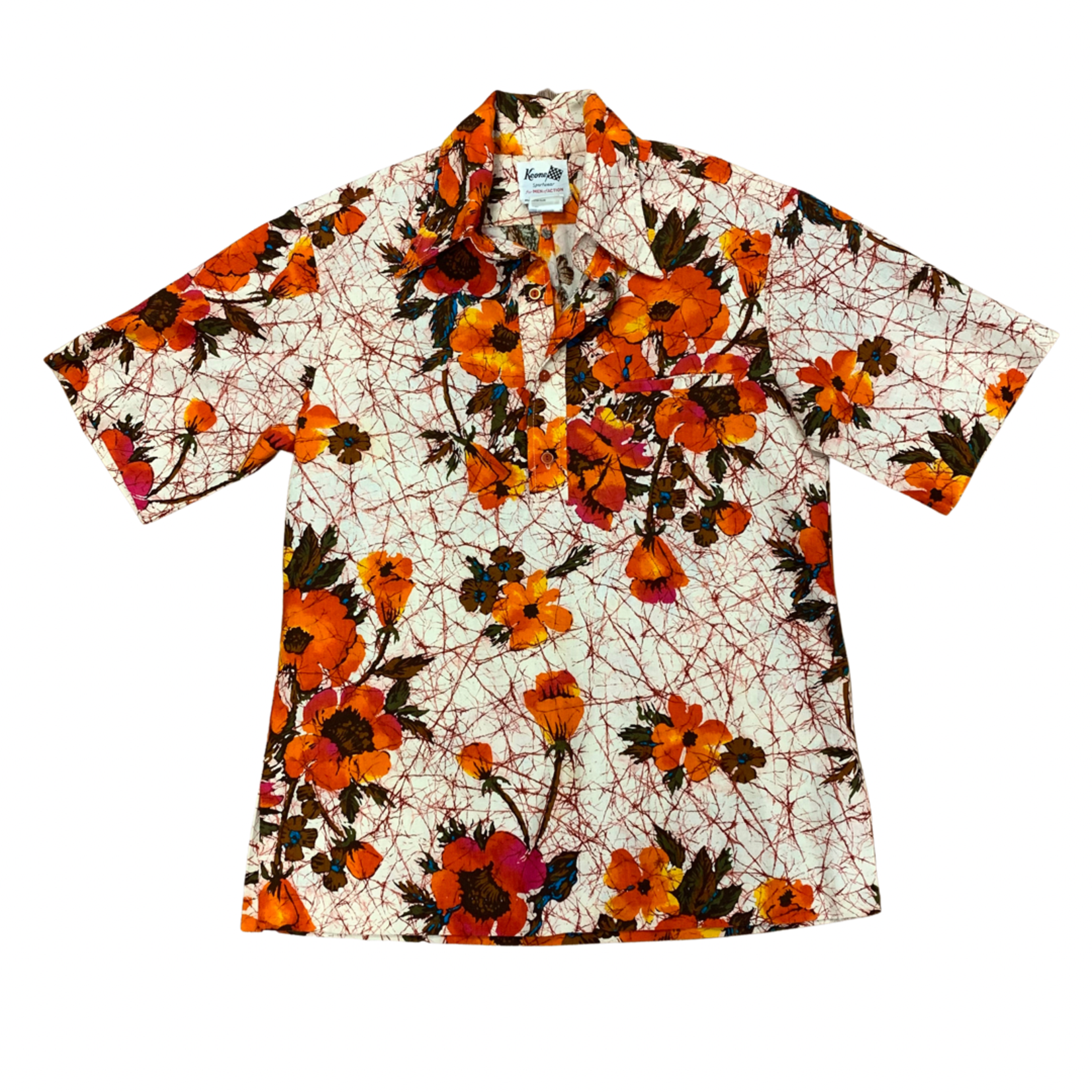 Mission Zero Men's Vintage Aloha Shirt - Keone Sportswear - Orange Floral Print - Medium
