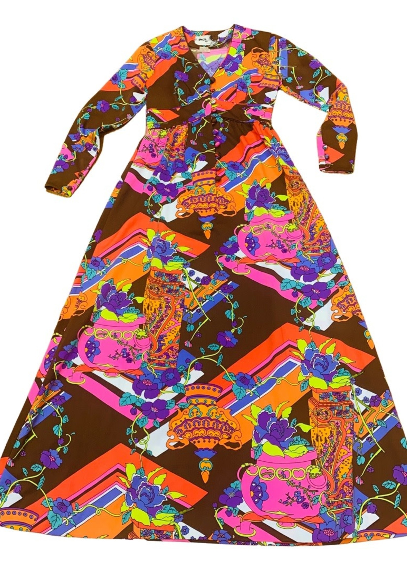 Mission Zero Women’s Vintage Dress - XS - Tori Richard - Brown Orange Paisley Pop