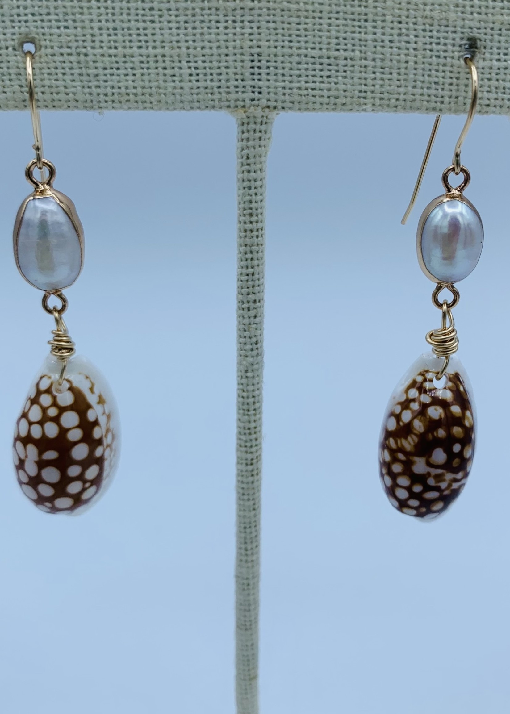 Shell Of A Life Pearl + Spotted Cowrie Shell GF Earrings