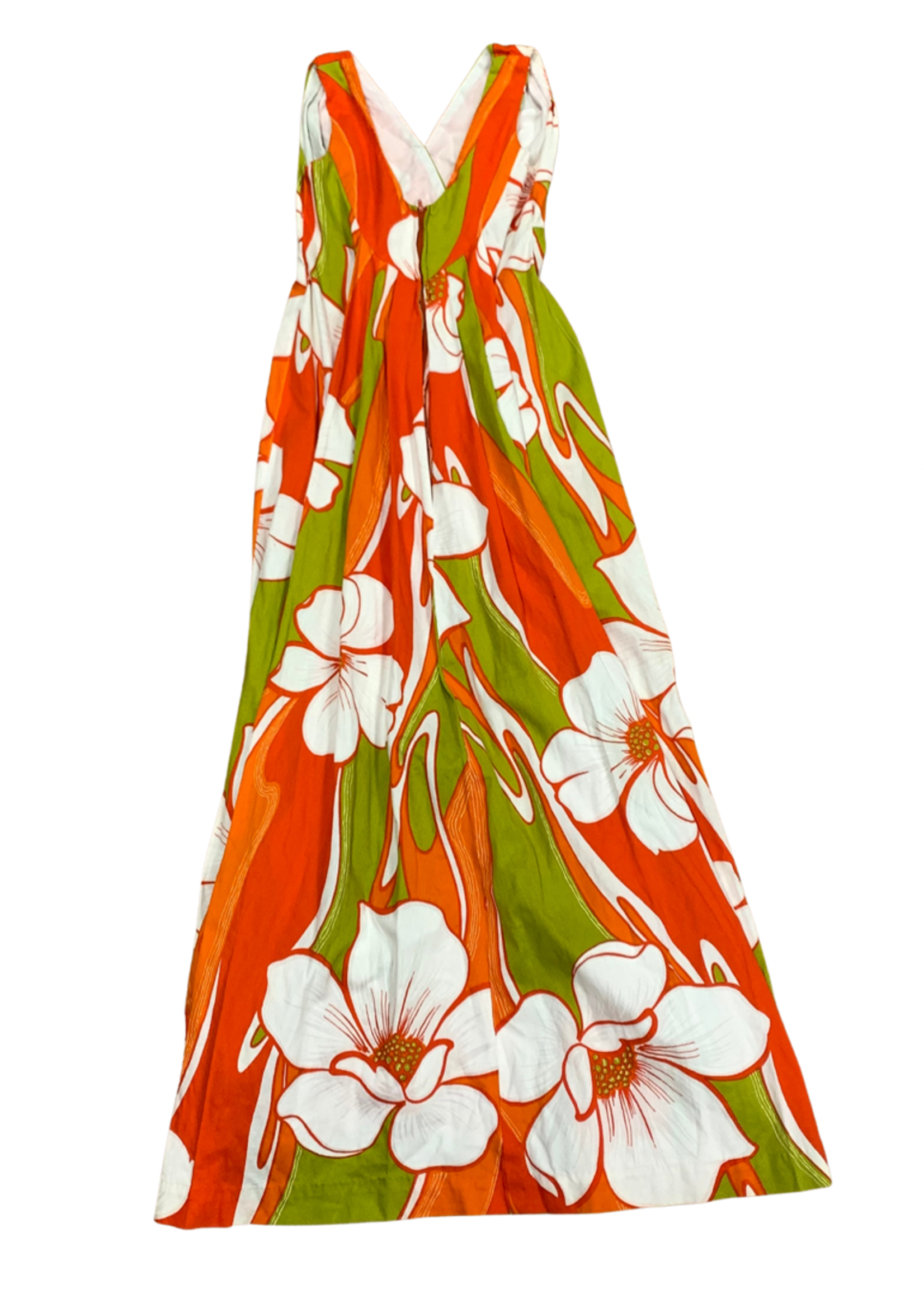 Mission Zero Women's Vintage Dress - Polynesian Bazar Waikiki Orange Flower Swirls - XS