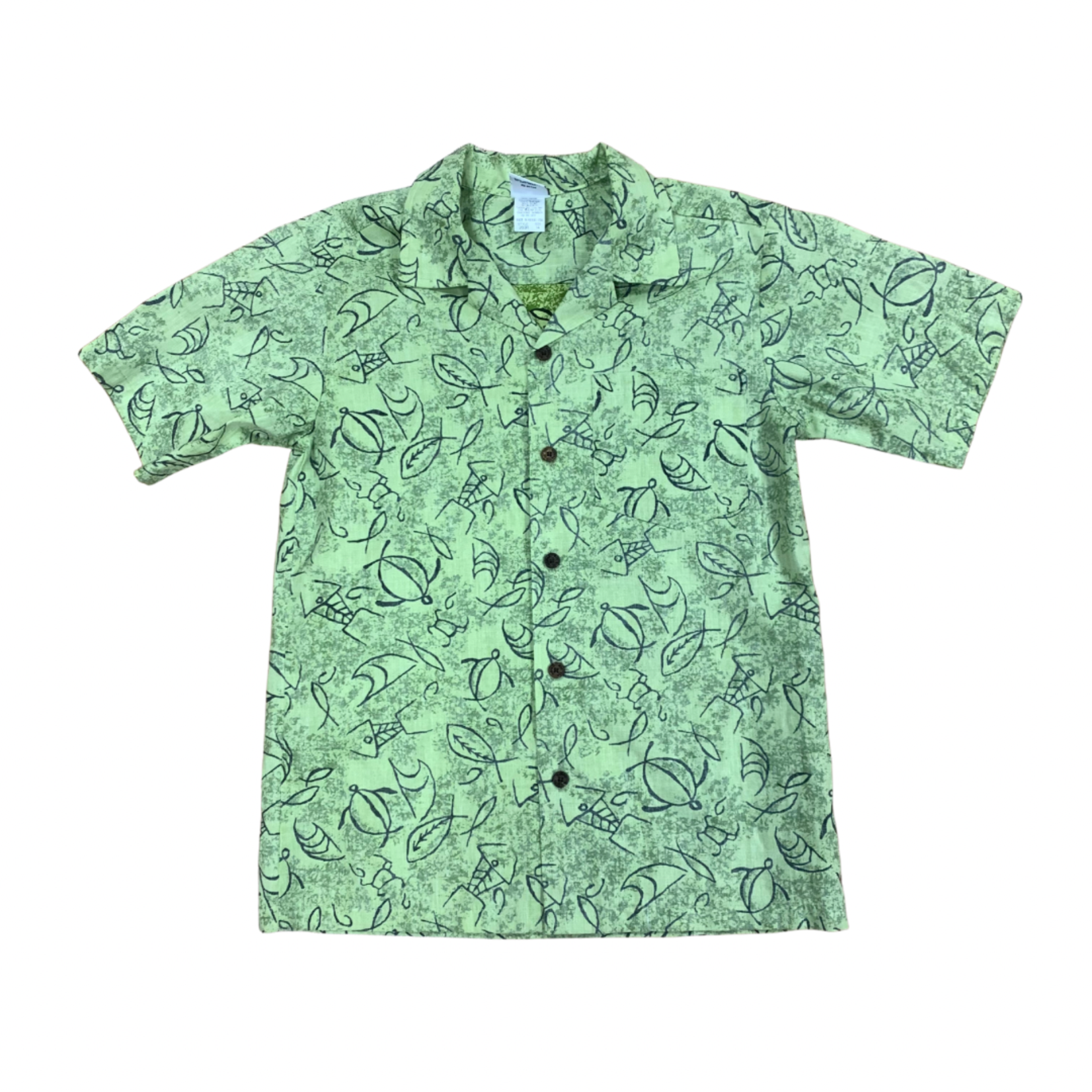 Mission Zero Keiki (Youth) Vintage Aloha Shirt - Casual Nui Nalu - Green  Hawaiian Petroglyph Print - 14Y