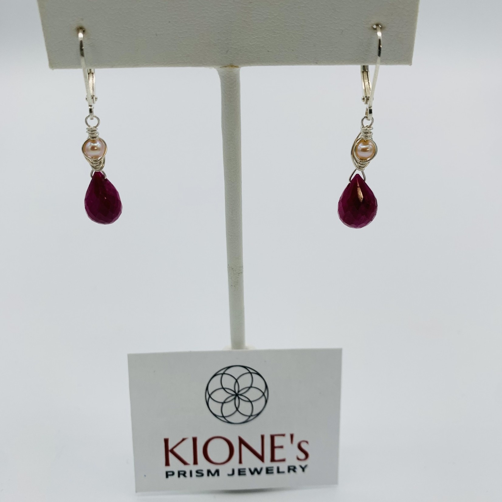 Kione’s Prism Jewelry Ruby + Pink Fresh Water Pearl Sterling Silver Earrings