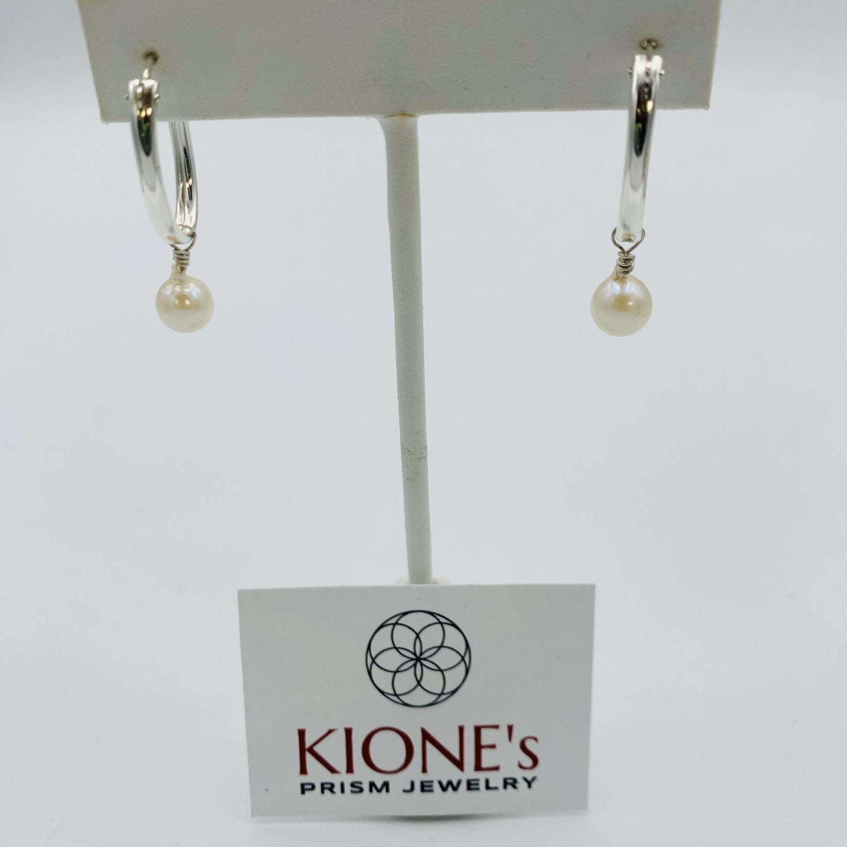 Kione’s Prism Jewelry White Akoya Baroque Pearl Sterling Silver Hoop Earrings