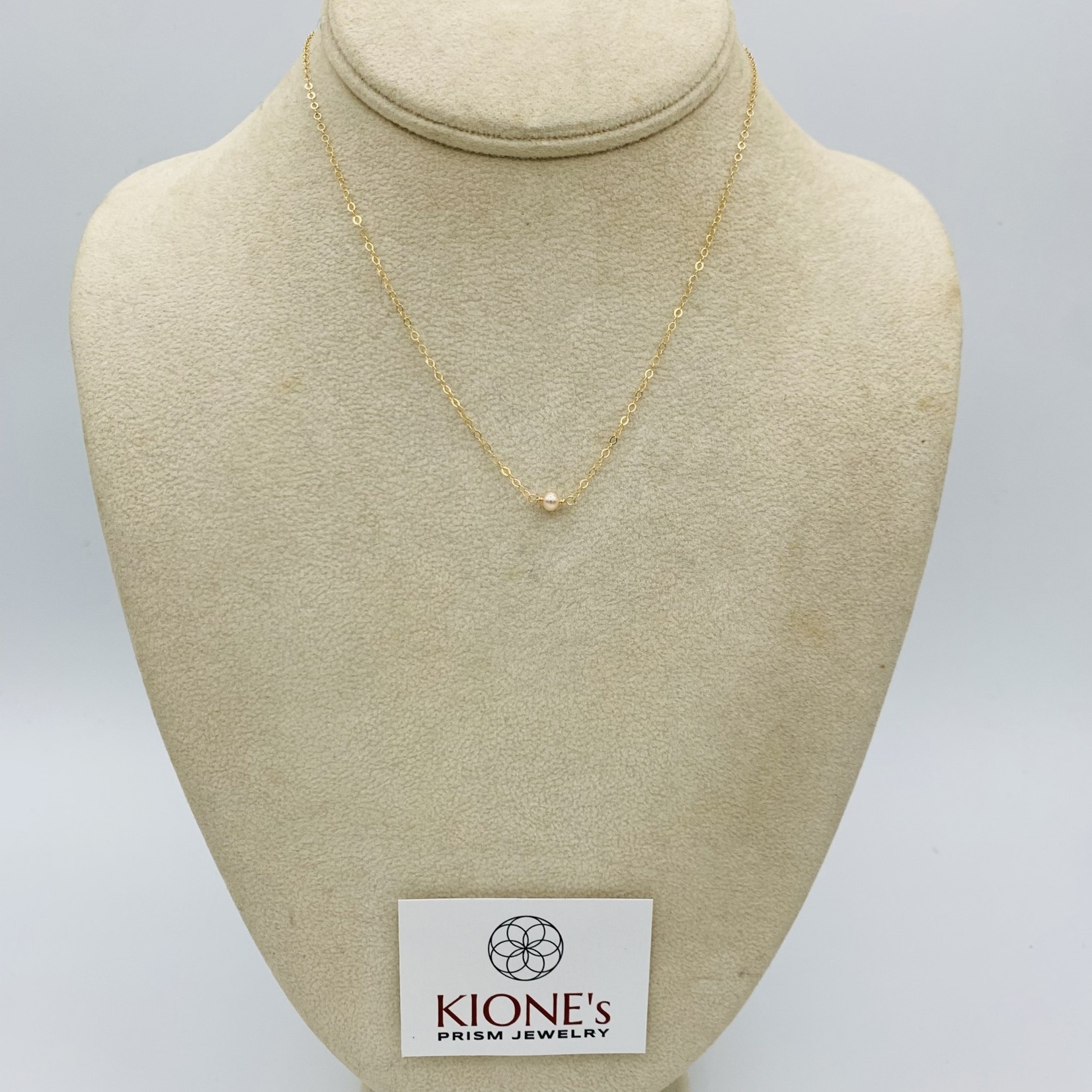 Kione’s Prism Jewelry Solitaire Pink Fresh Water Pearl on Yellow Gold Necklace