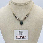 Kione’s Prism Jewelry Kione’s Classic 5 Link Pink Freshwater Pearl + Labradorite on Yellow Gold Necklace