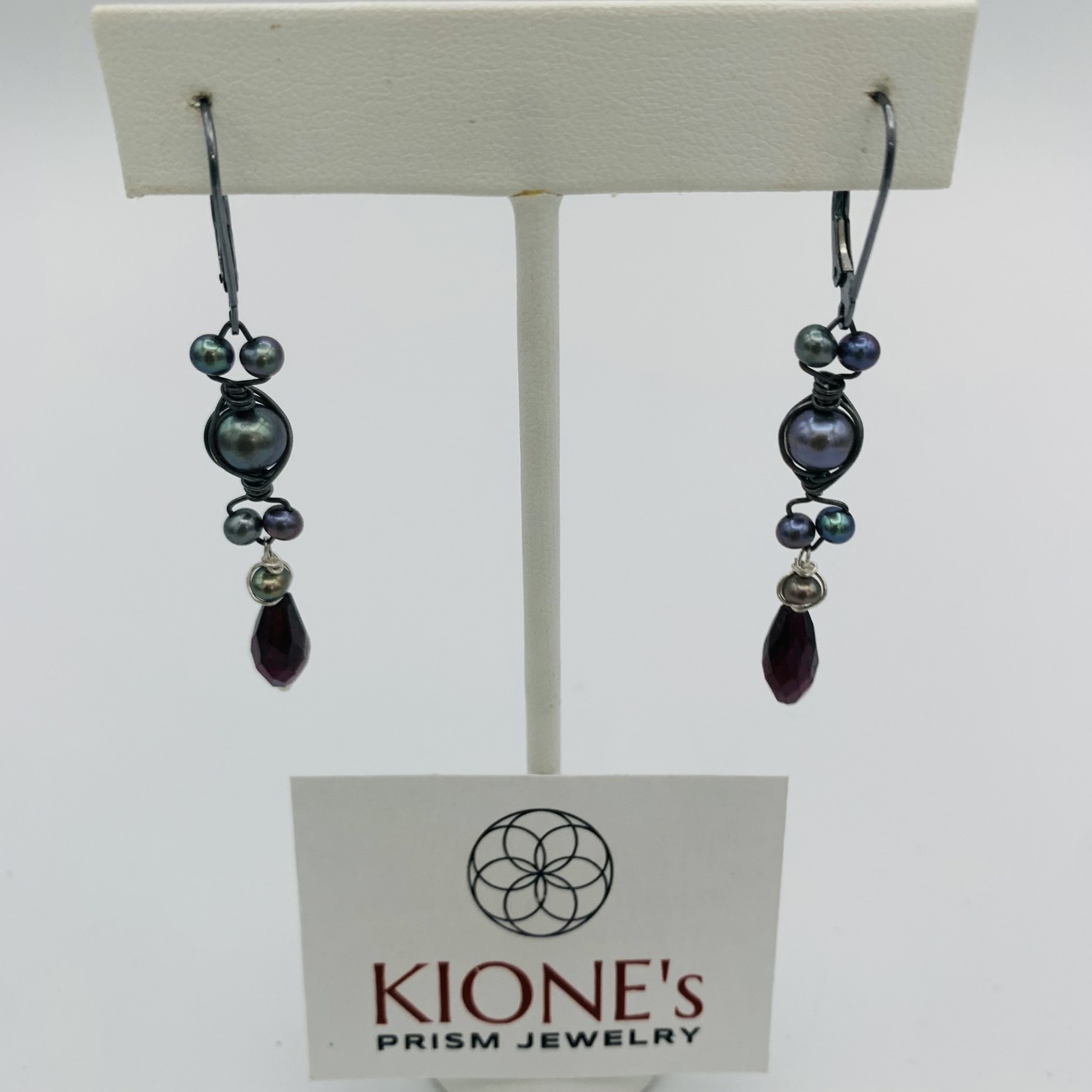 Kione’s Prism Jewelry Kione’s Classic Black Freshwater Pearls + Garnet Oxidized Sterling Silver Earrings