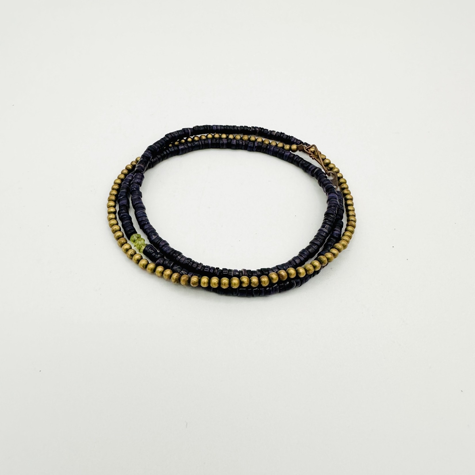 Sequoia Maye Designs Purple Heishi & Bronze Bead & Peridot Wrap Bracelet