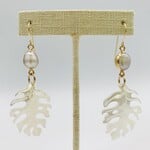 Shell Of A Life White Monstera Mother of Pearl + White FW Pearl GF Earrings