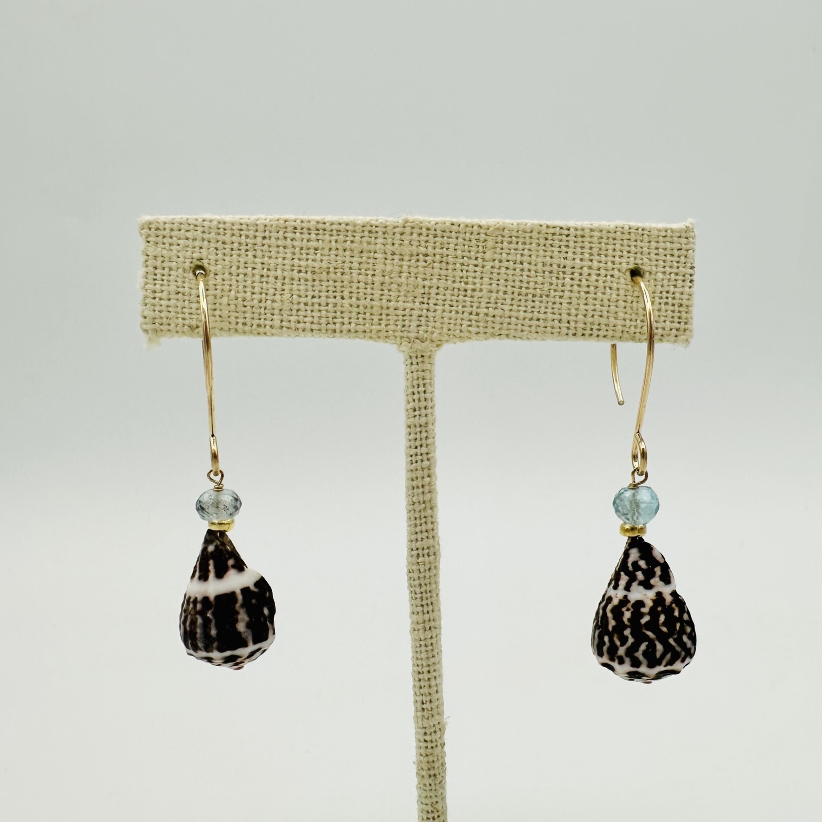 Shell Of A Life Aqua Beads + Cone Shells Earrings