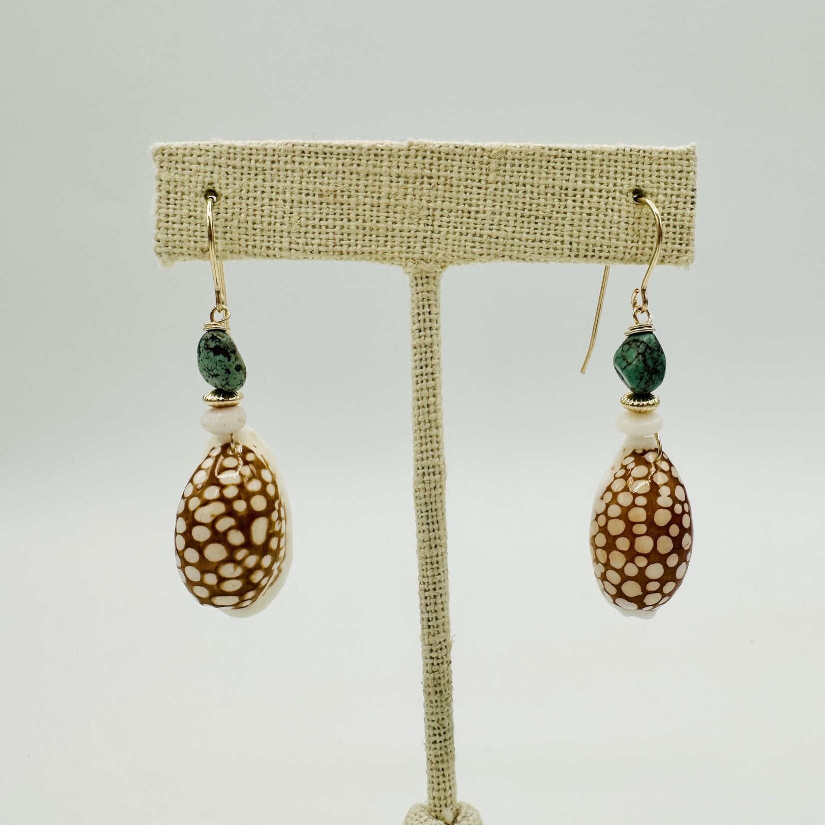Shell Of A Life Seive Cowrie + Turquoise Earrings