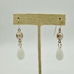 Shell Of A Life Carved Moonstone Flower Bud + Freshwater Pearl Earrings