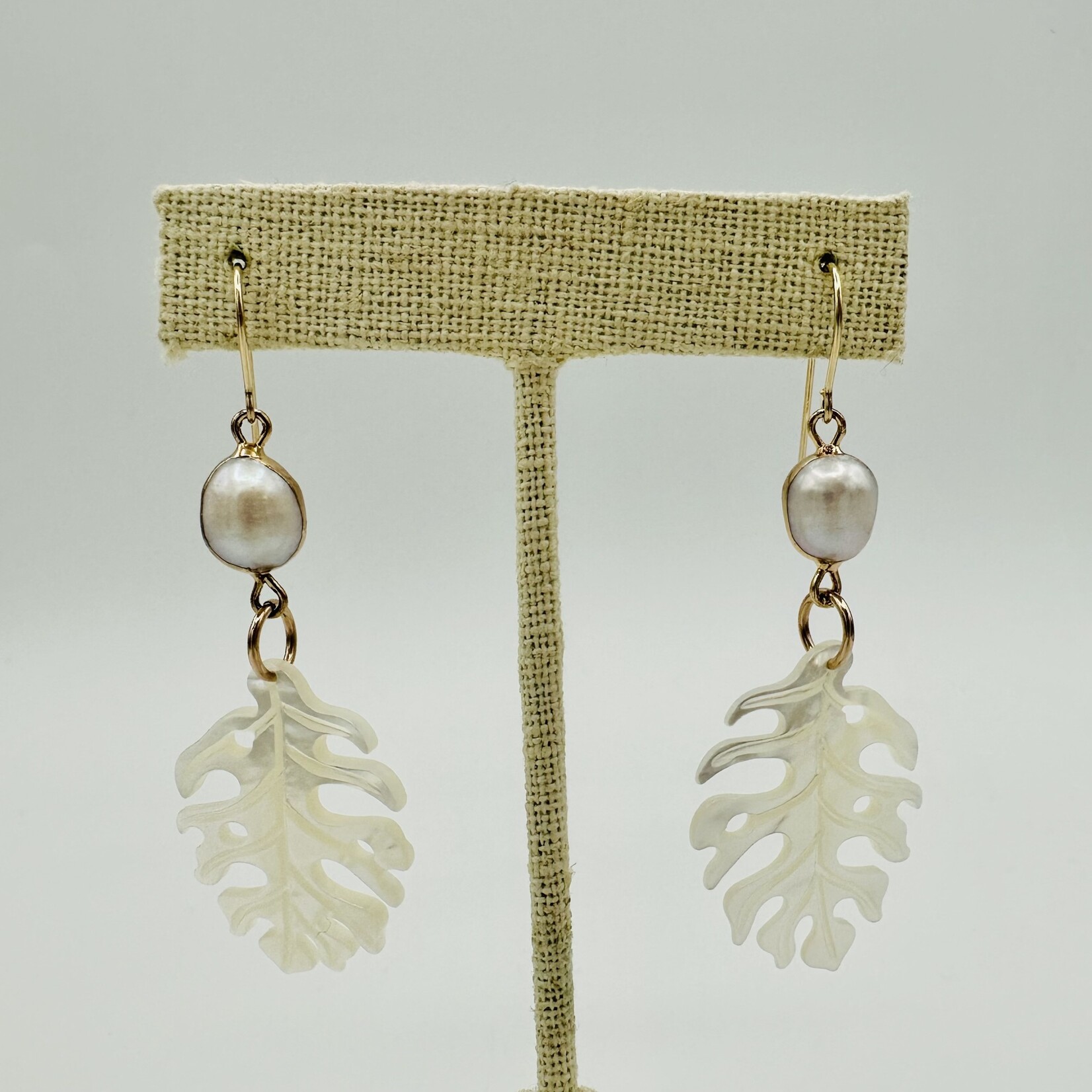 Shell Of A Life Freshwater Pearl + White Monstera Earrings