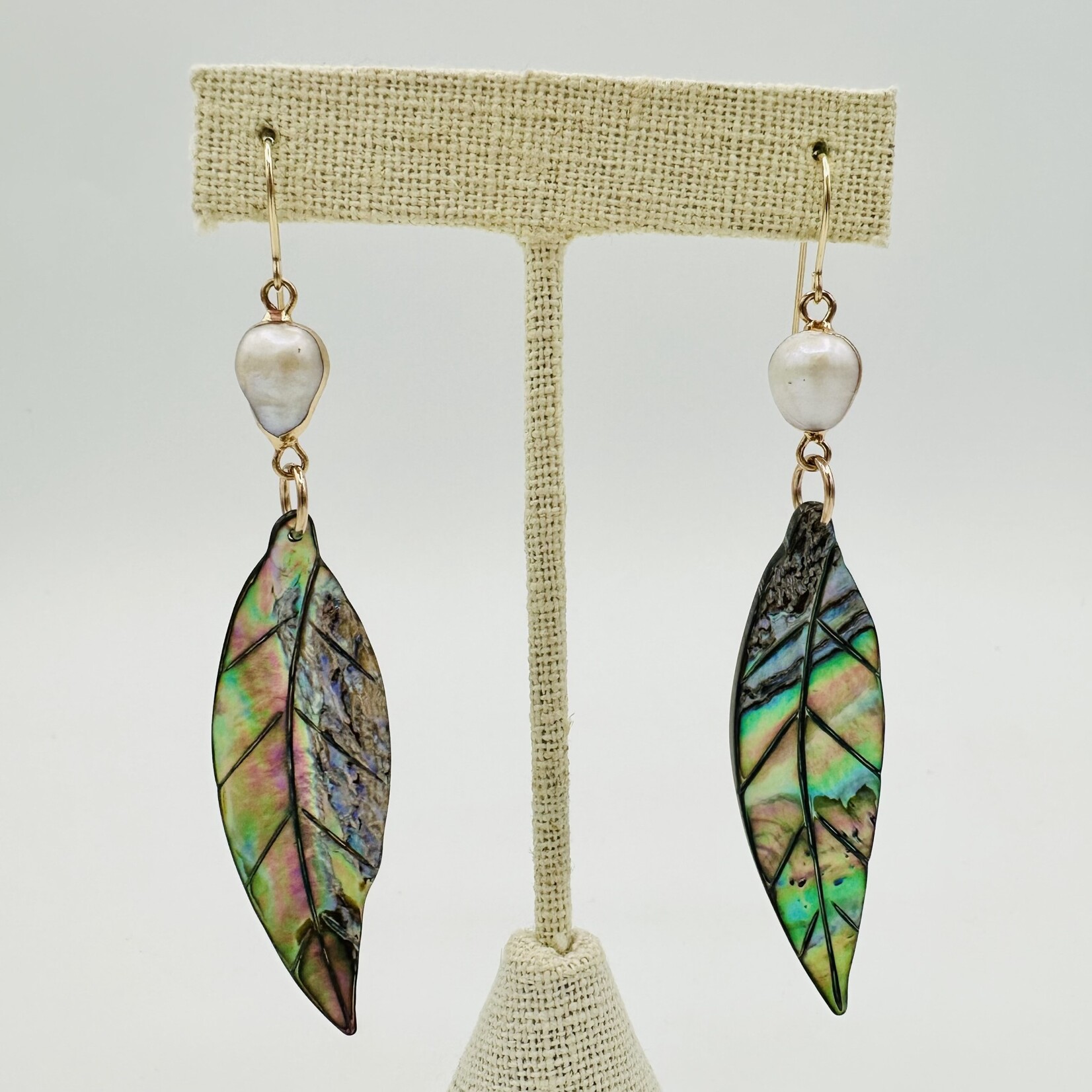 Shell Of A Life Freshwater Pearl + Carved Leaf Earrings