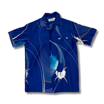Mission Zero Men's Vintage Aloha Shirt - Premium Mark Raysten Malihini Blue Abstract - Medium