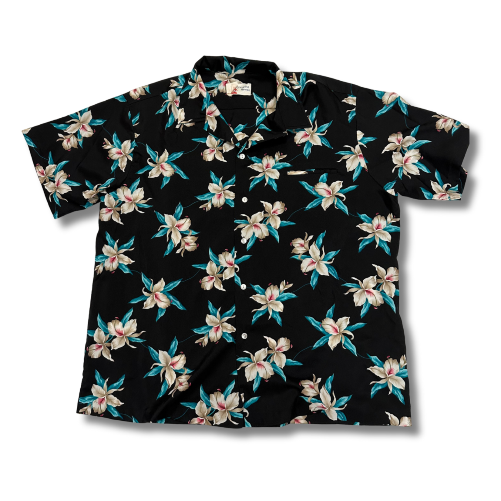 Mission Zero Men's Vintage Aloha Shirt - Shoreline Hawaii Black Floral - 2XL