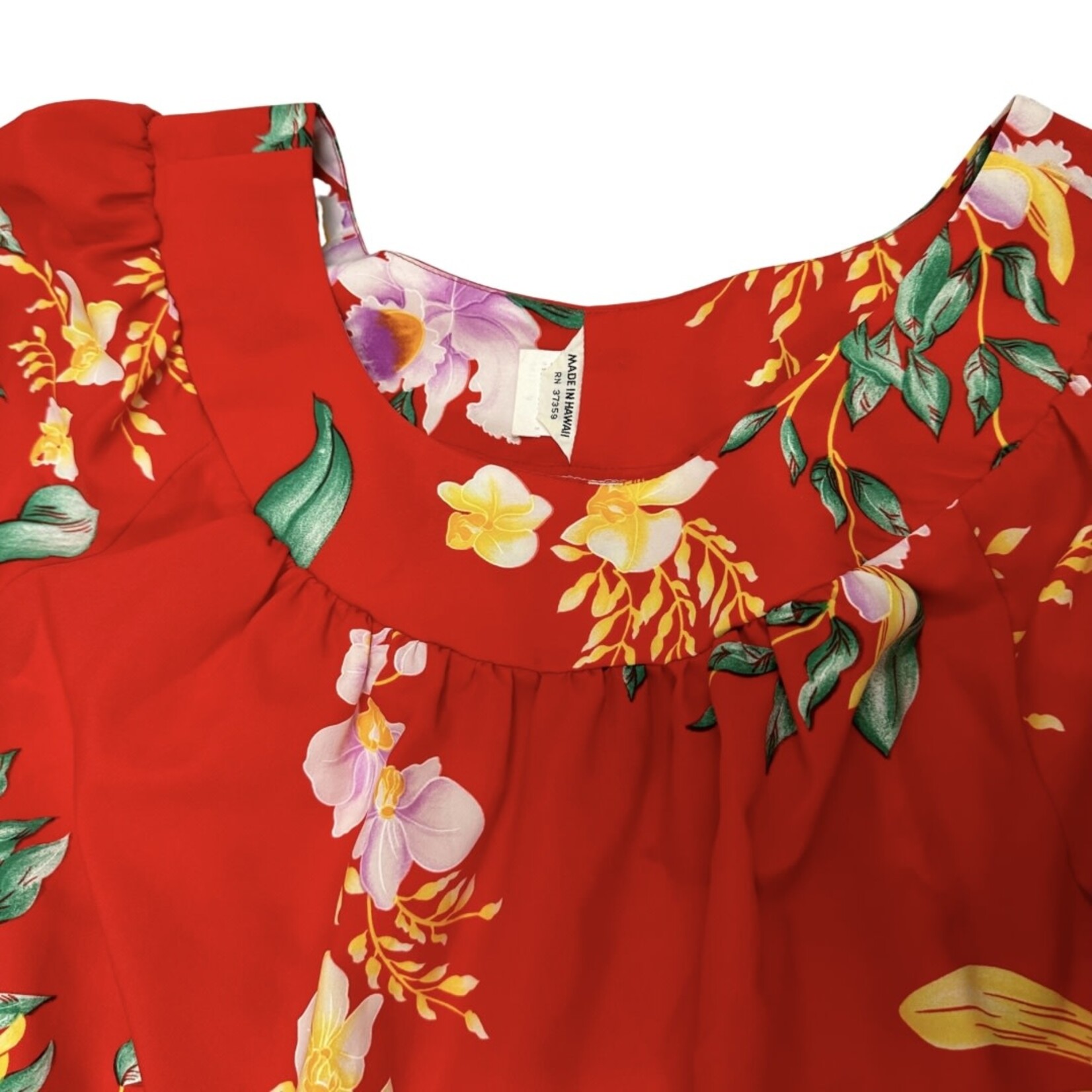 Mission Zero Women’s Vintage Dress - S - Made in Hawaii - Red w/Orchids