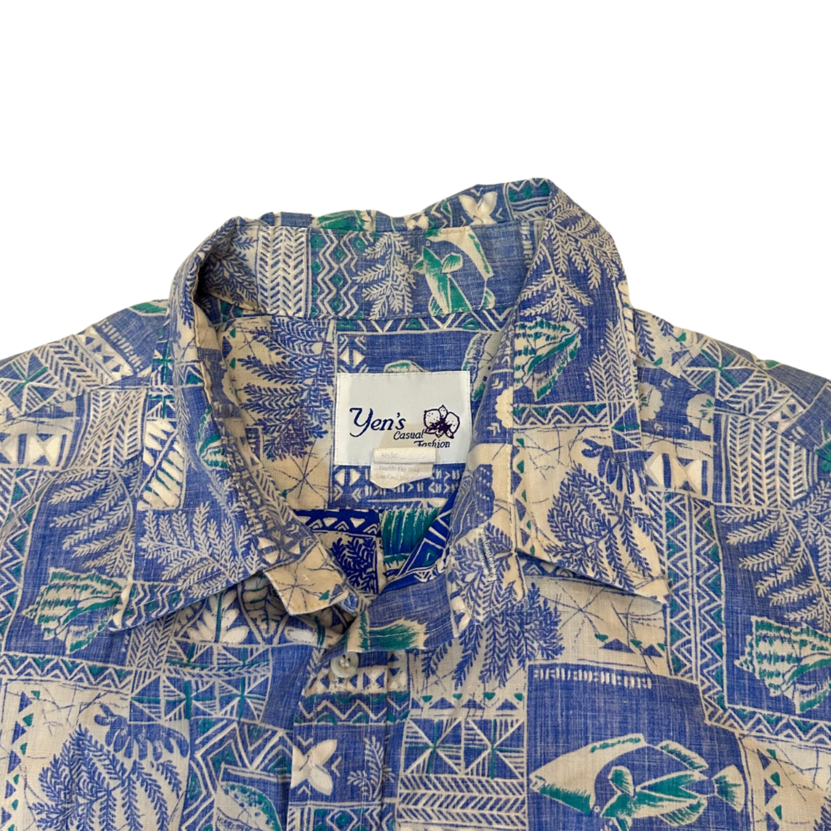 Mission Zero Men's Vintage Aloha Shirt - Yen’s Casual Fashion  - Light Blue Fish Blocks