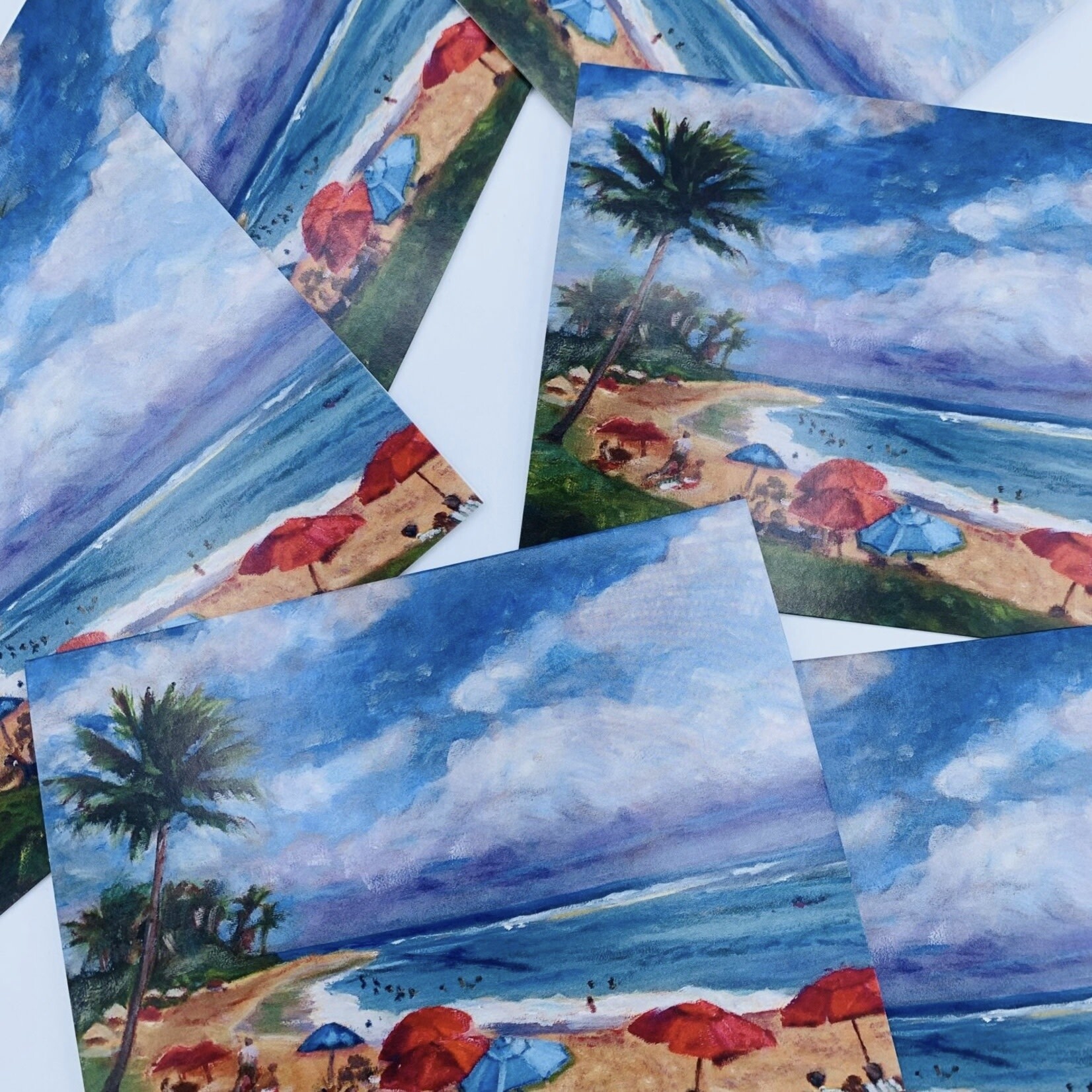 Susan Carlisle Kaua’i Beaches 6-Pack Notecards - Po’ipu Beach, Red Umbrellas