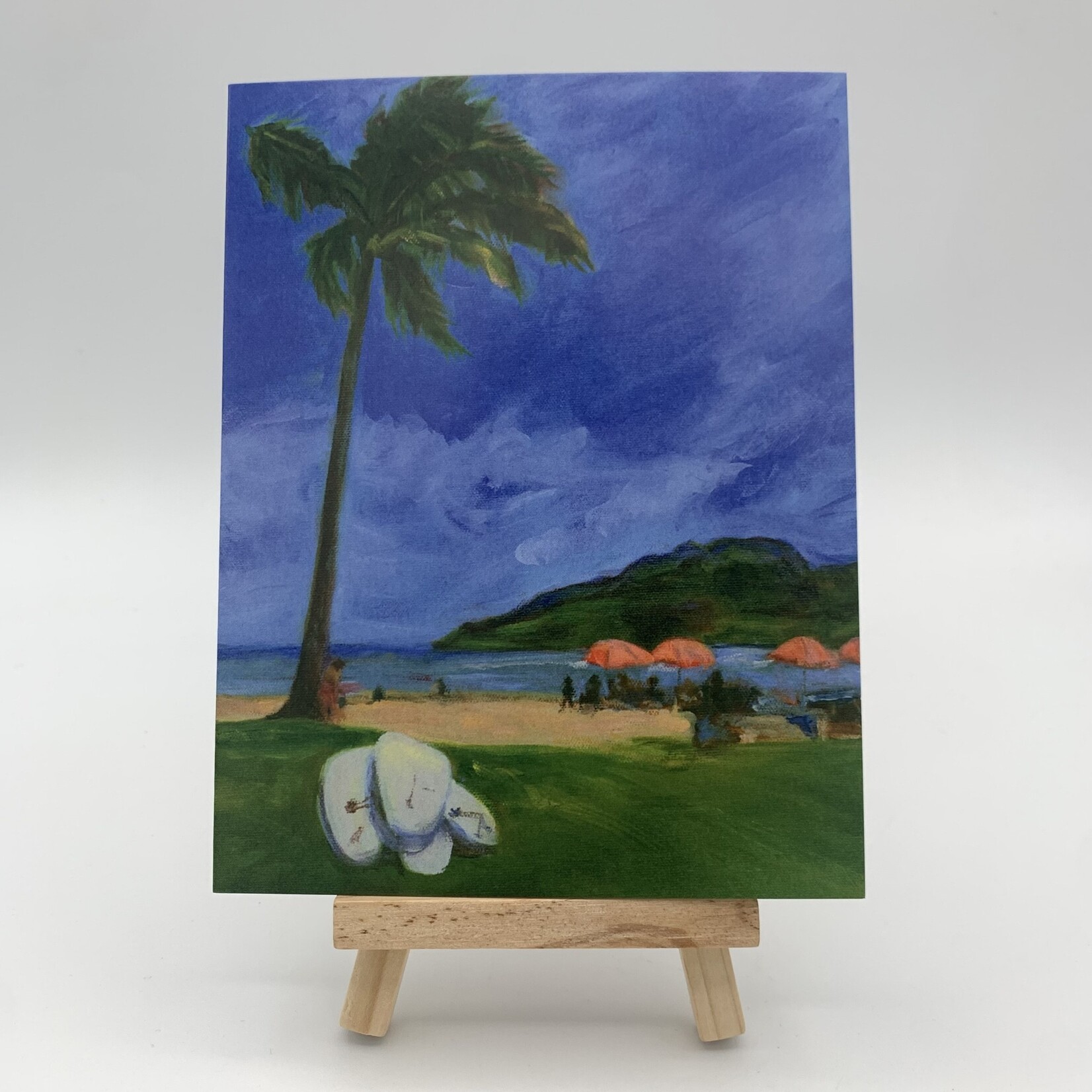 Susan Carlisle Kaua’i Beaches - Single Art Notecard w/Envelope  Kalapaki I Beach with Surfboards