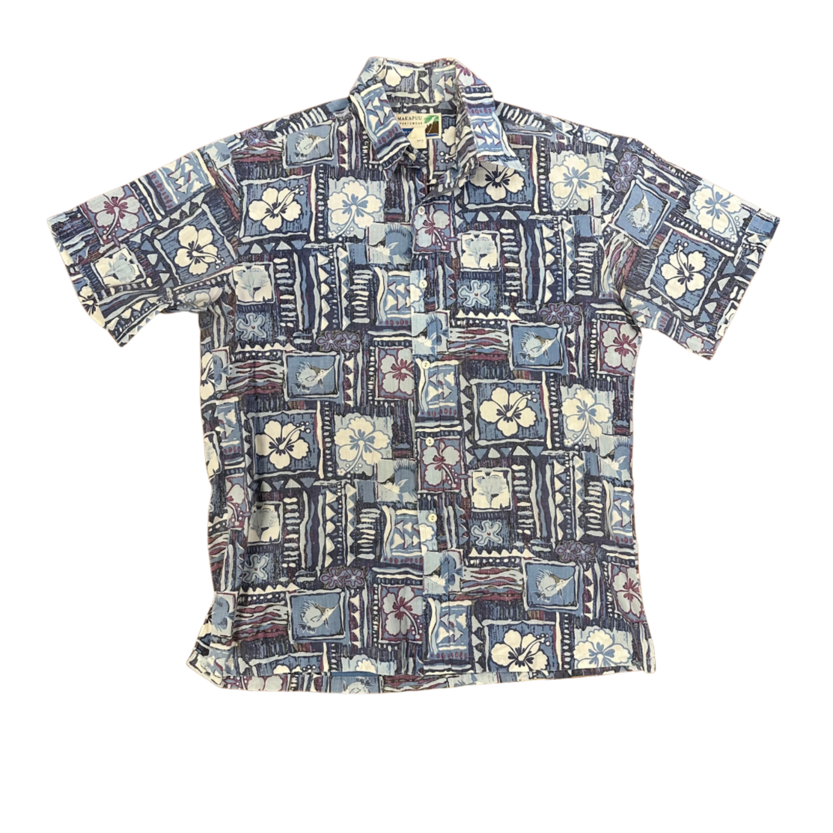 Mission Zero Men’s Vintage Aloha Shirt - Makapuu - Lauwiliwili Fish & Hibiscus - Medium