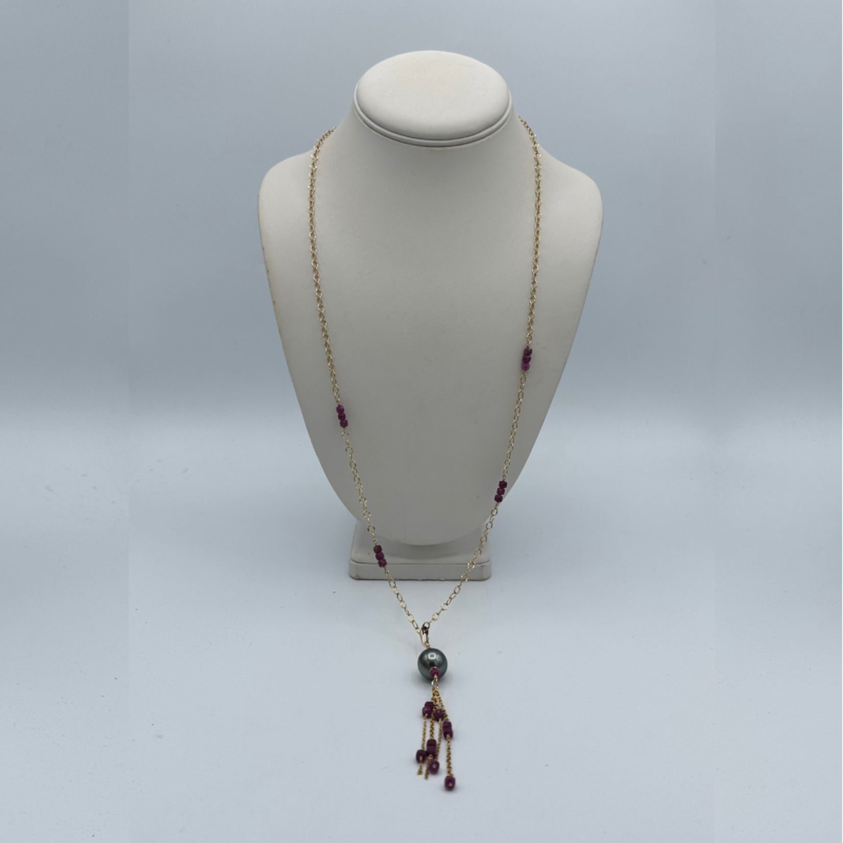 Shell Of A Life Ruby + Tahitian Pearl Chandelier on GF Necklace