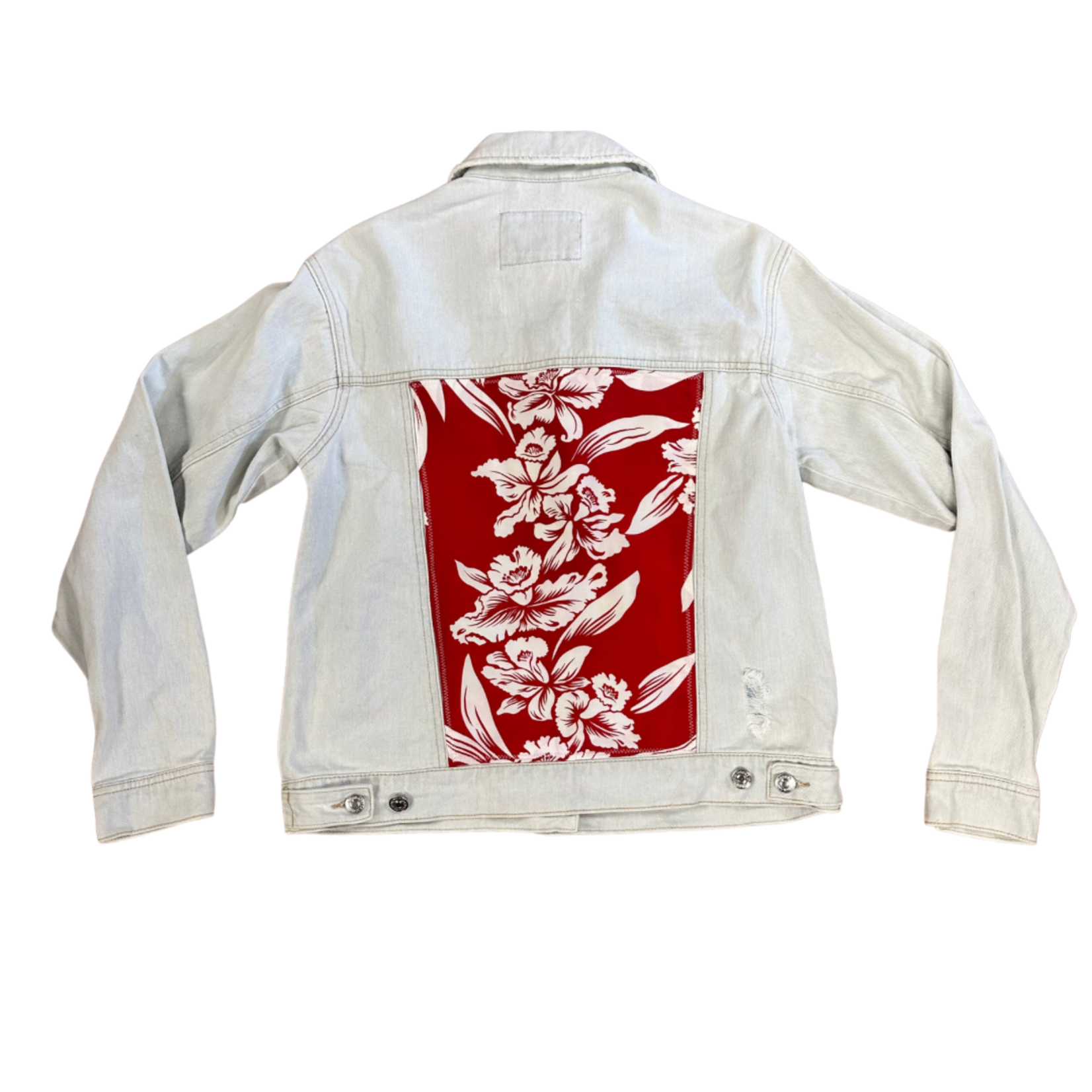 The HK Experience Red Flower Pattern Denim Jacket Small