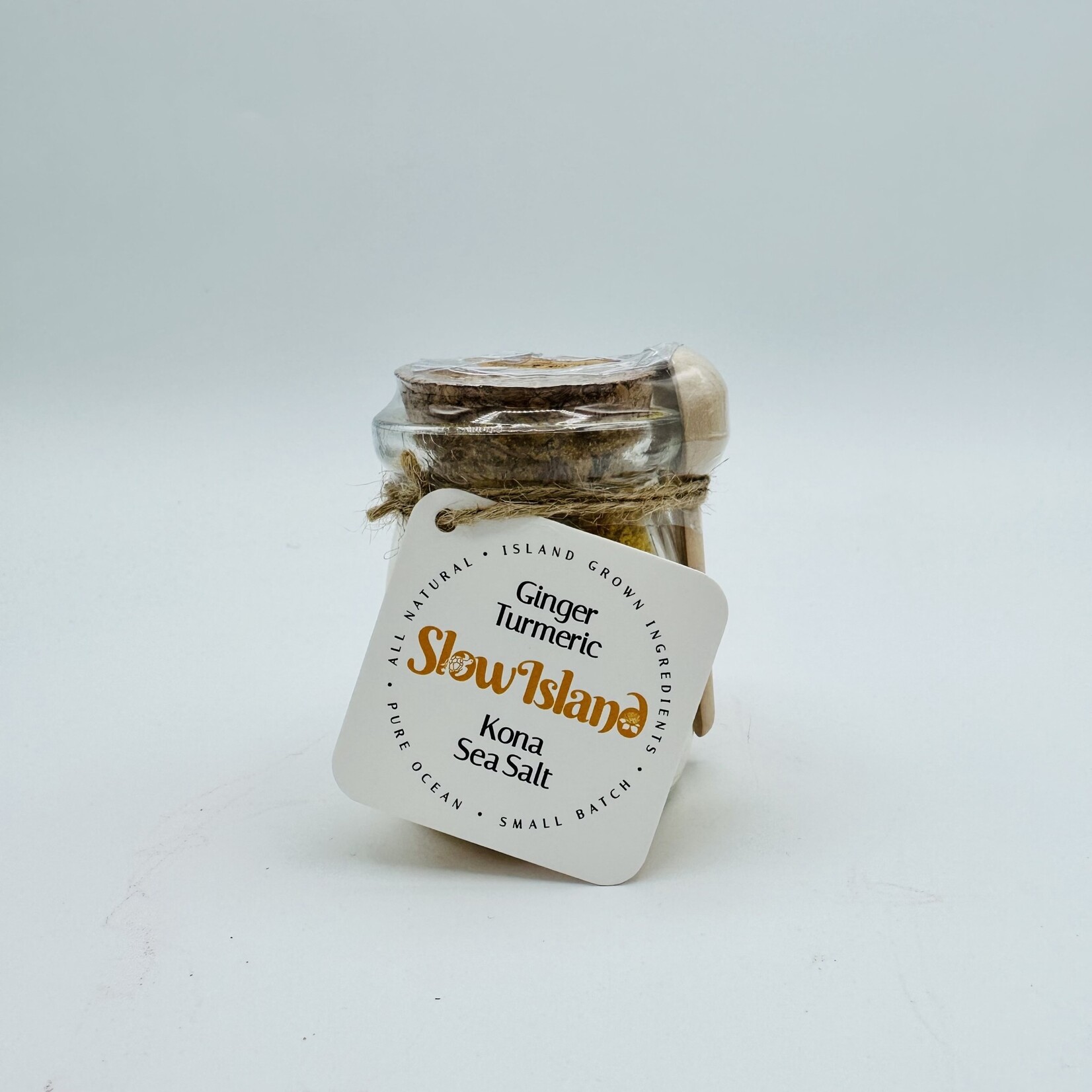 Slow Island Co. Ginger Turmeric Kona Sea Salt - 3oz Glass Bottle w/ Cork