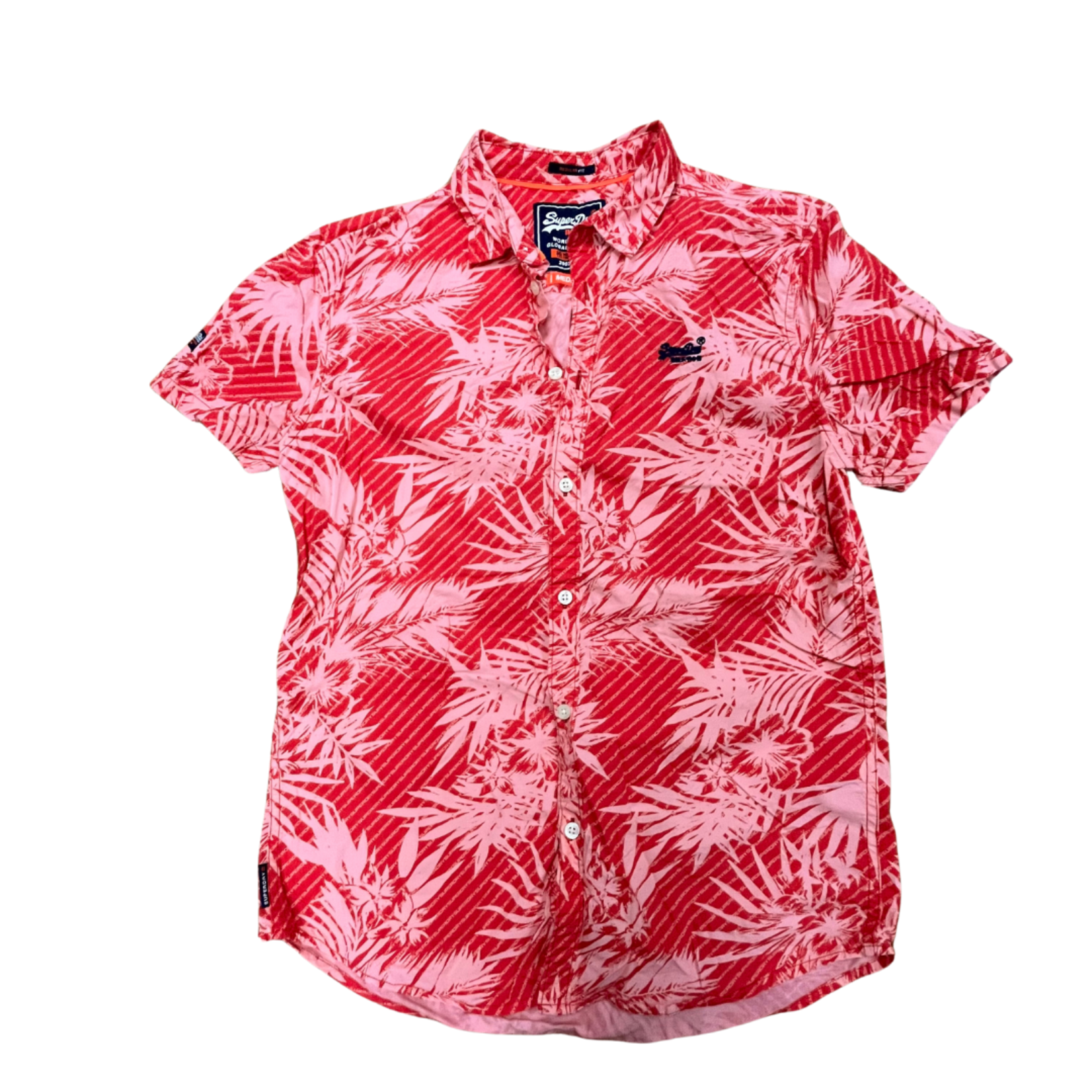 Mission Zero ReLoved Men's Aloha Shirt - Super Dry- Pink Aloha Print - Medium