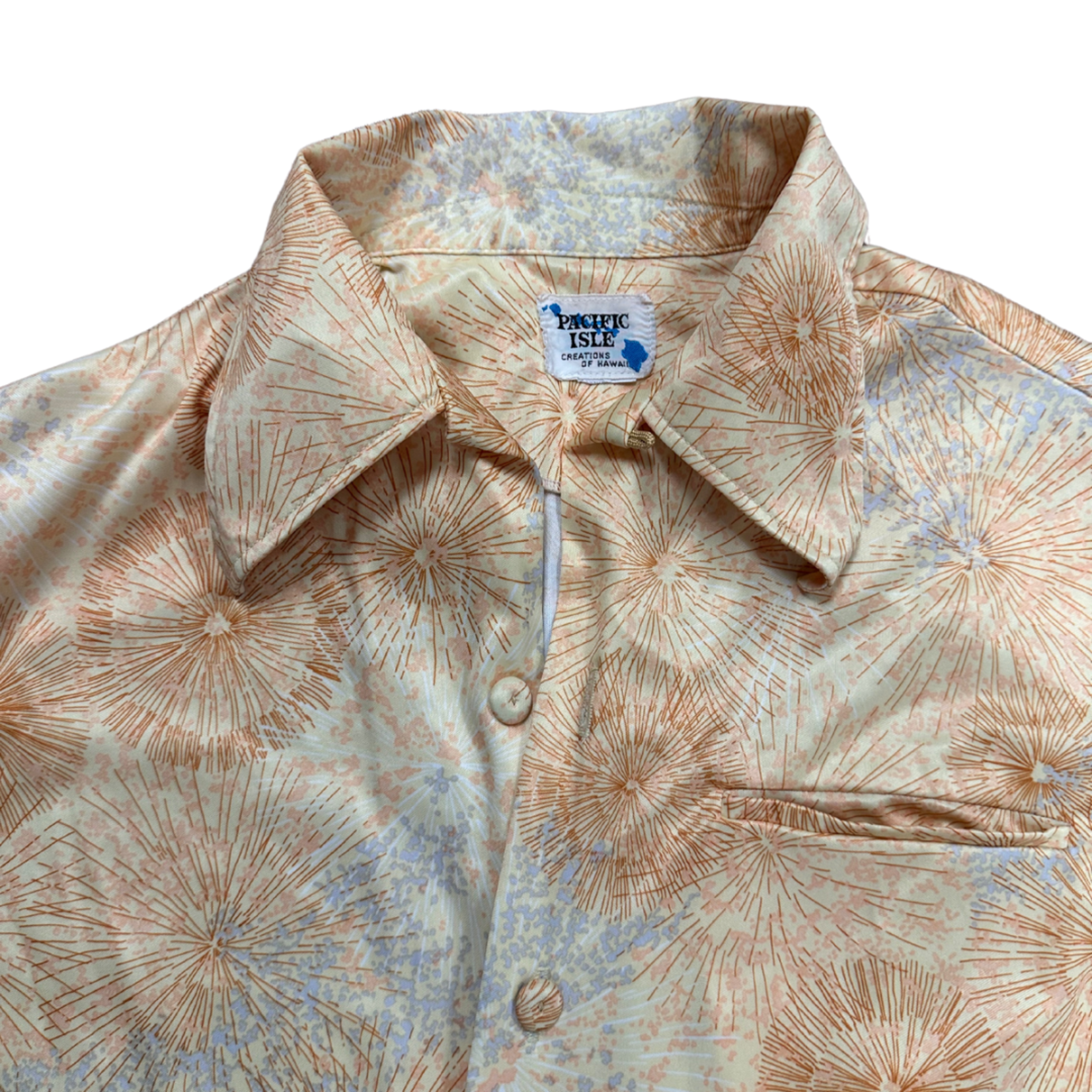 Mission Zero Men’s Vintage Aloha Shirt - Pacific Isle - Peach Starburst - Medium