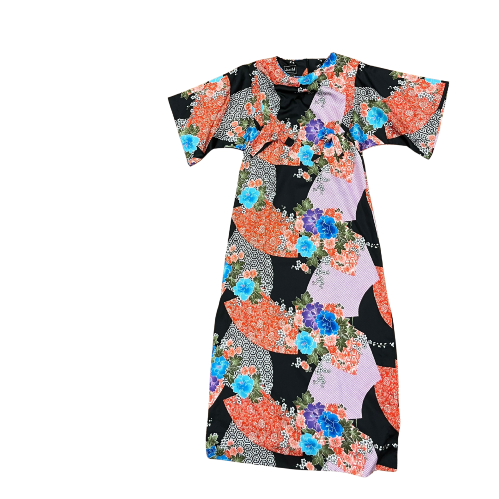 Mission Zero Women’s Vintage Dress - Janem - Asian Print Front Bow Mu’umu’u - XS