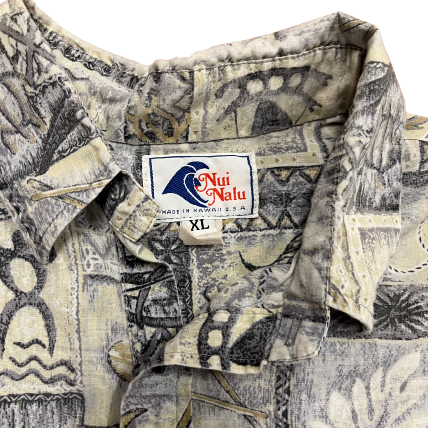 Mission Zero Men’s Vintage Aloha Shirt - Nui Nalu - Throw Net, Canoe, Fishhook - XL