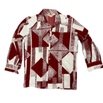 Mission Zero Men’s Vintage Aloha Shirt - Sears Hawaii - Long Sleeve ‘70s Dagger Collar Red Geometric - XL