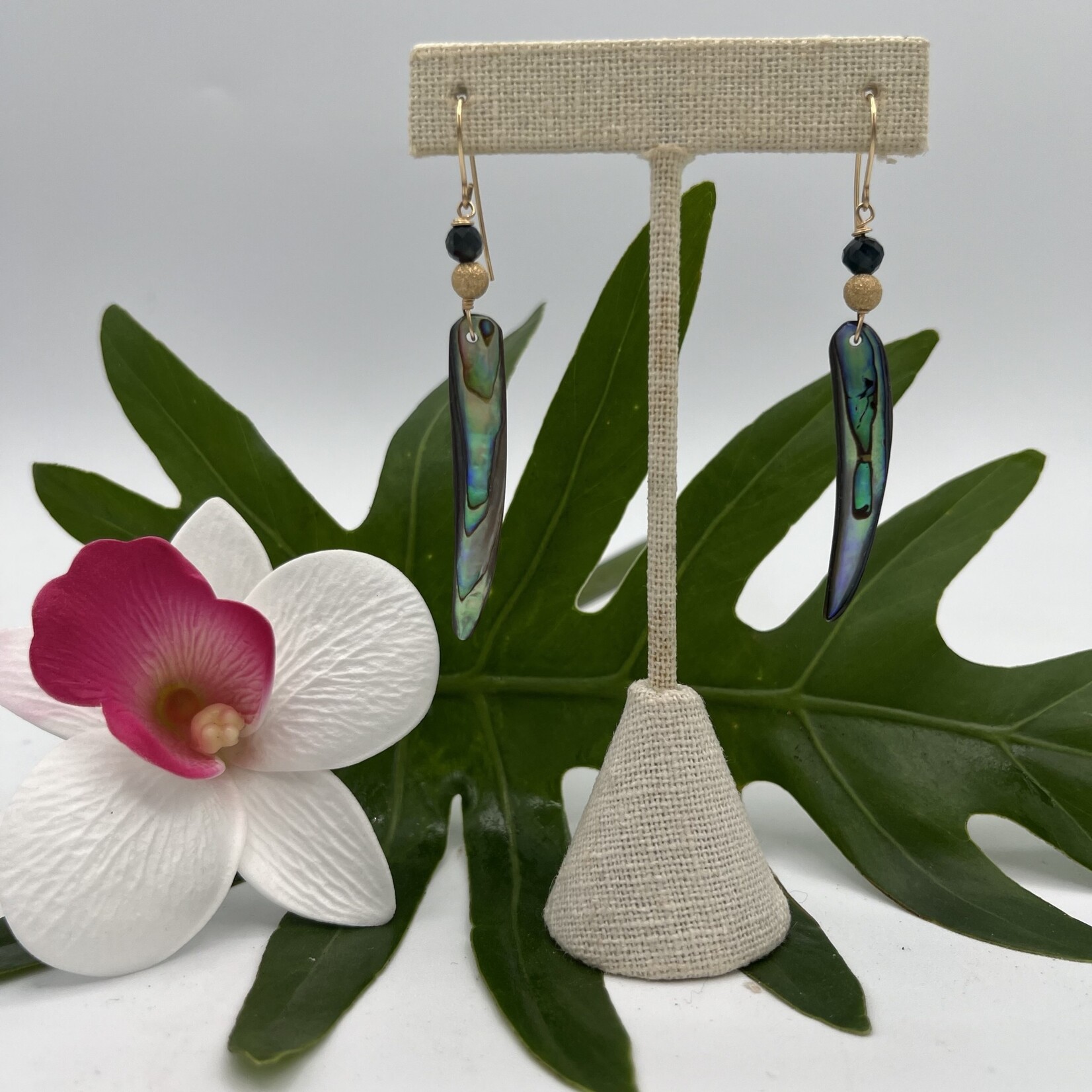 Shell Of A Life Green Tourmaline Stardust Bead & Abalone Sliver Earrings