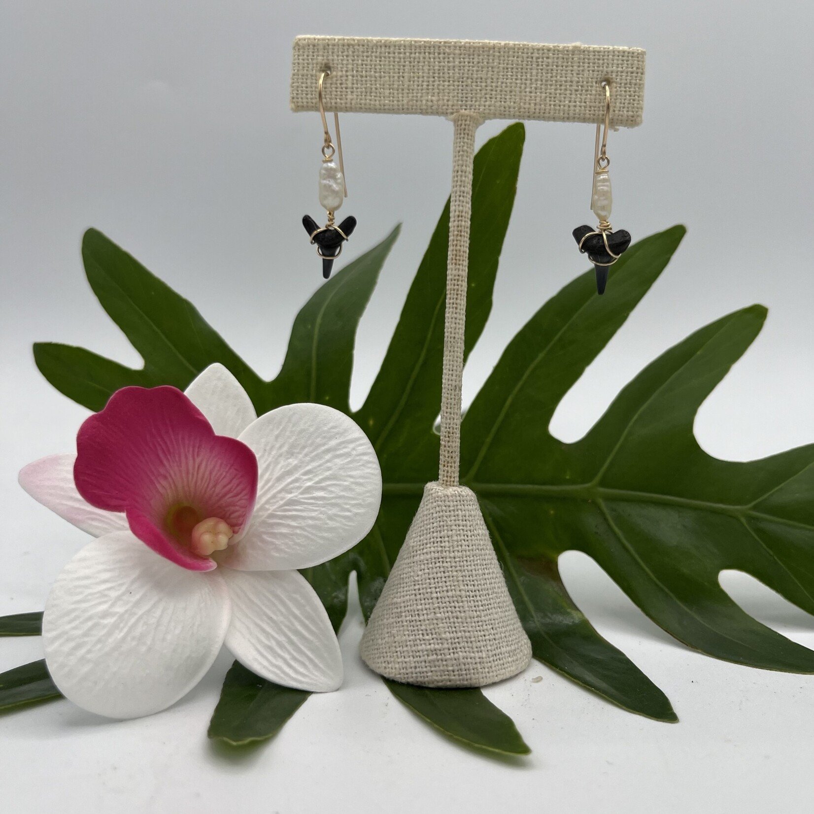 Shell Of A Life Fossilized Shark Teeth & Rice Pearl Earrings