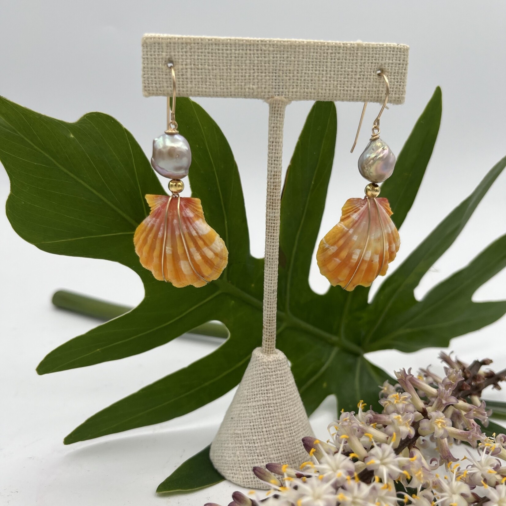 Shell Of A Life Sunrise Shell + Japanese Baroque Pink Pearl Earrings