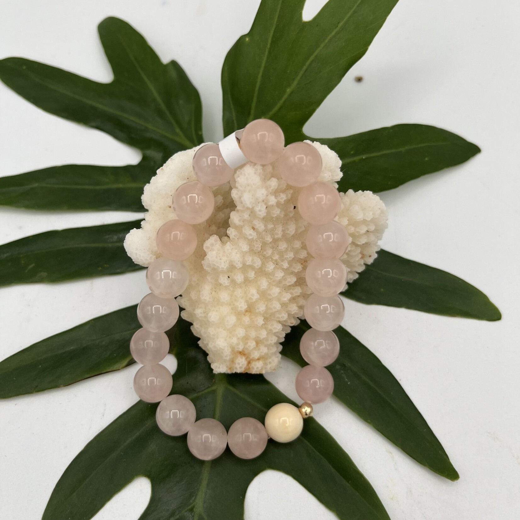 Shell Of A Life Rose Quartz + Coral Bead Bracelet